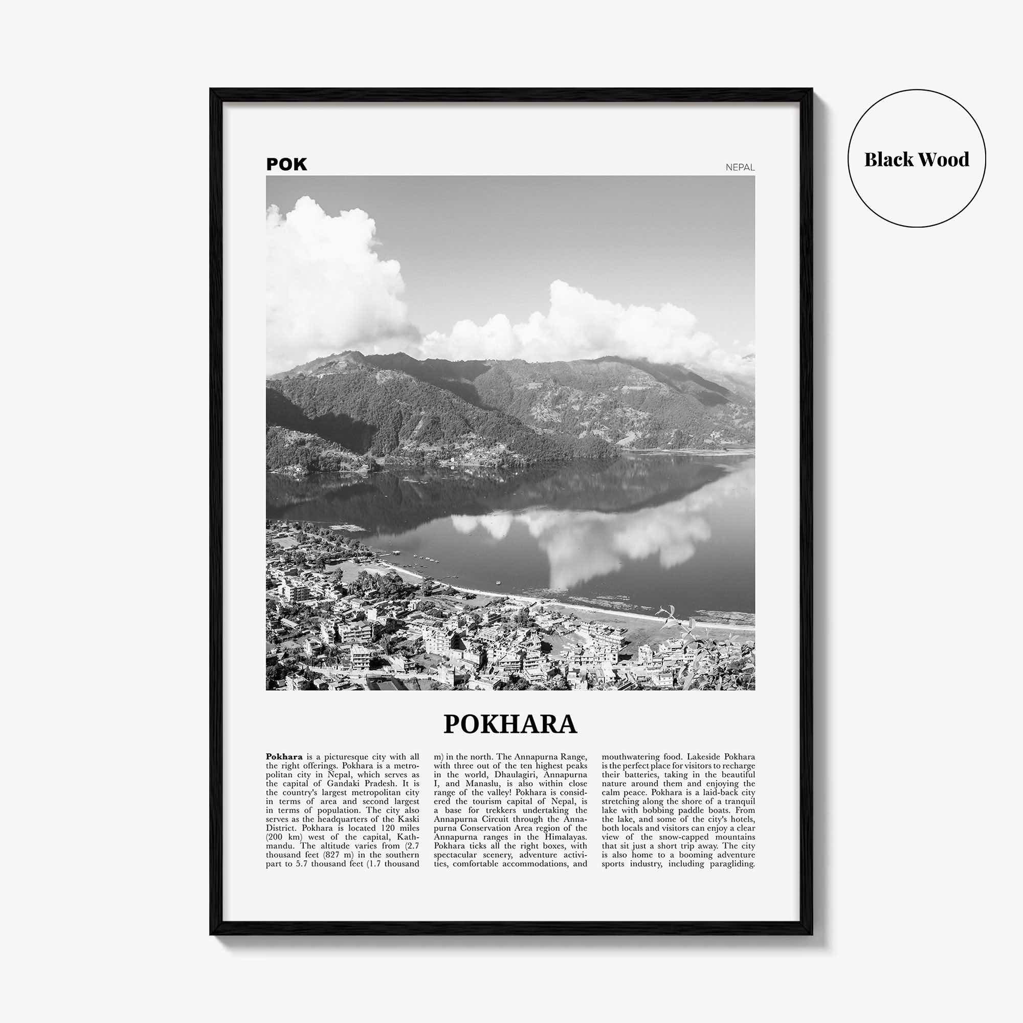 Pokhara Print Black and White, Pokhara Wall Art, Pokhara Poster, Pokhara Photo, Pokhara Wall Decor, Nepal, Gandaki Pradesh, Asia