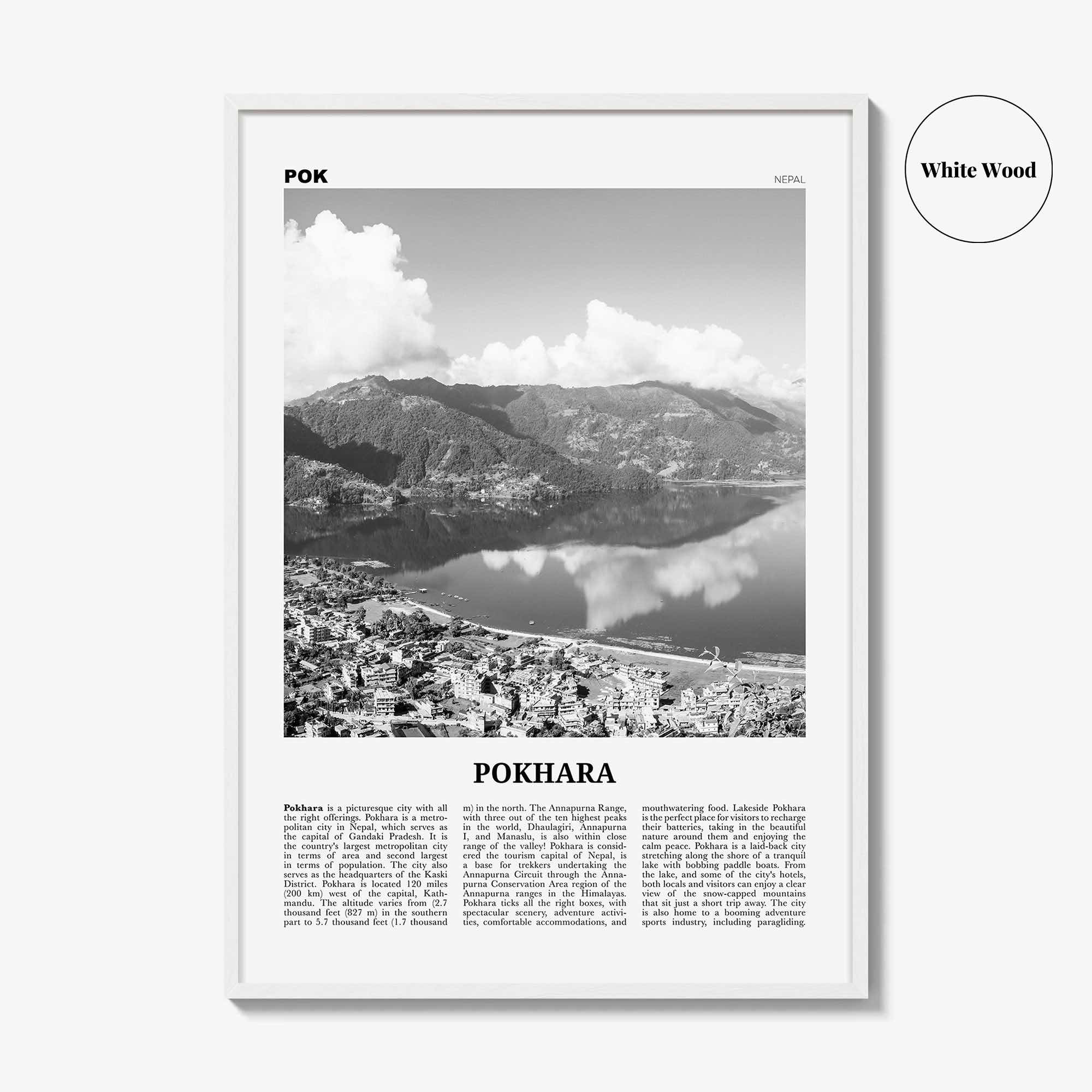 Pokhara Print Black and White, Pokhara Wall Art, Pokhara Poster, Pokhara Photo, Pokhara Wall Decor, Nepal, Gandaki Pradesh, Asia