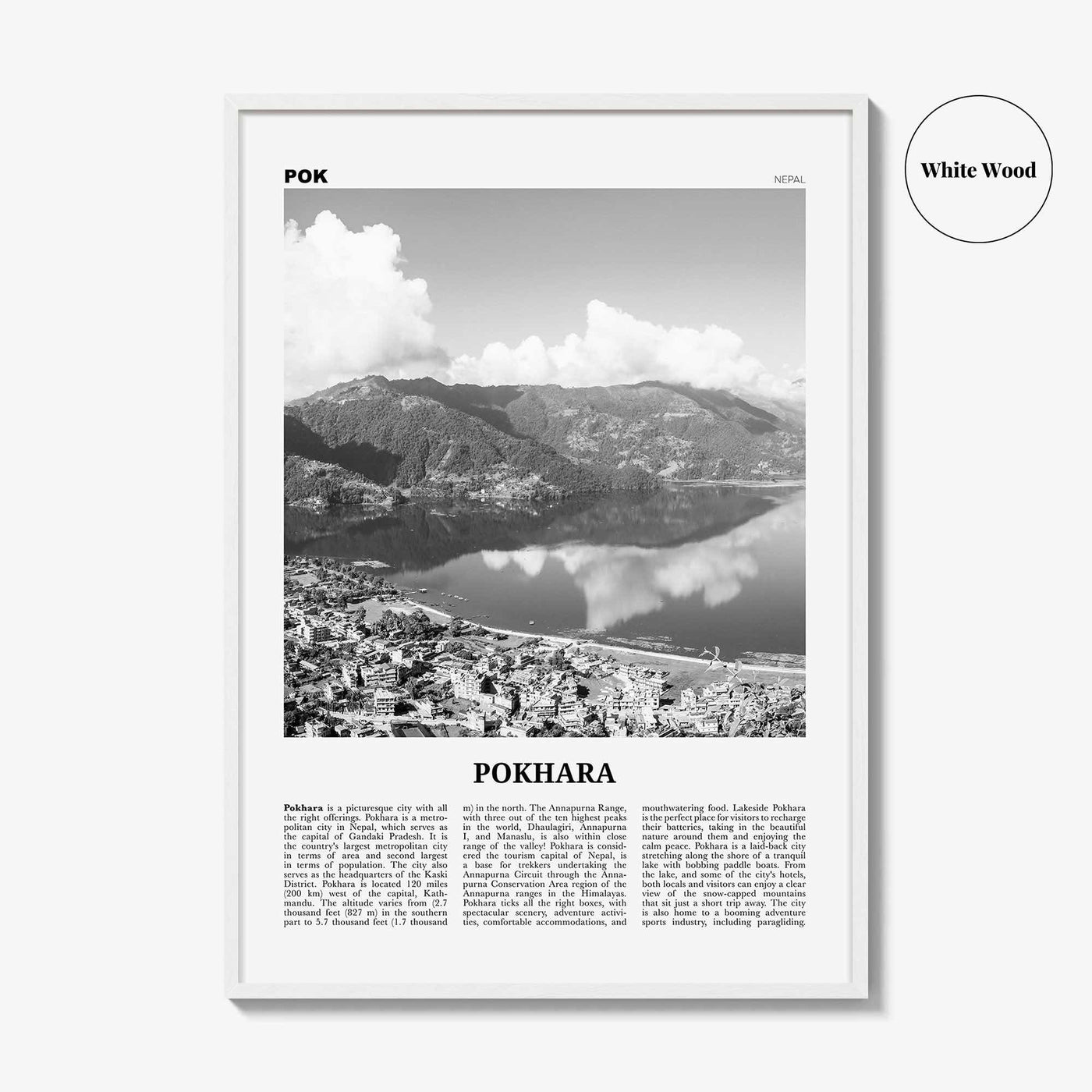 Pokhara Print Black and White, Pokhara Wall Art, Pokhara Poster, Pokhara Photo, Pokhara Wall Decor, Nepal, Gandaki Pradesh, Asia