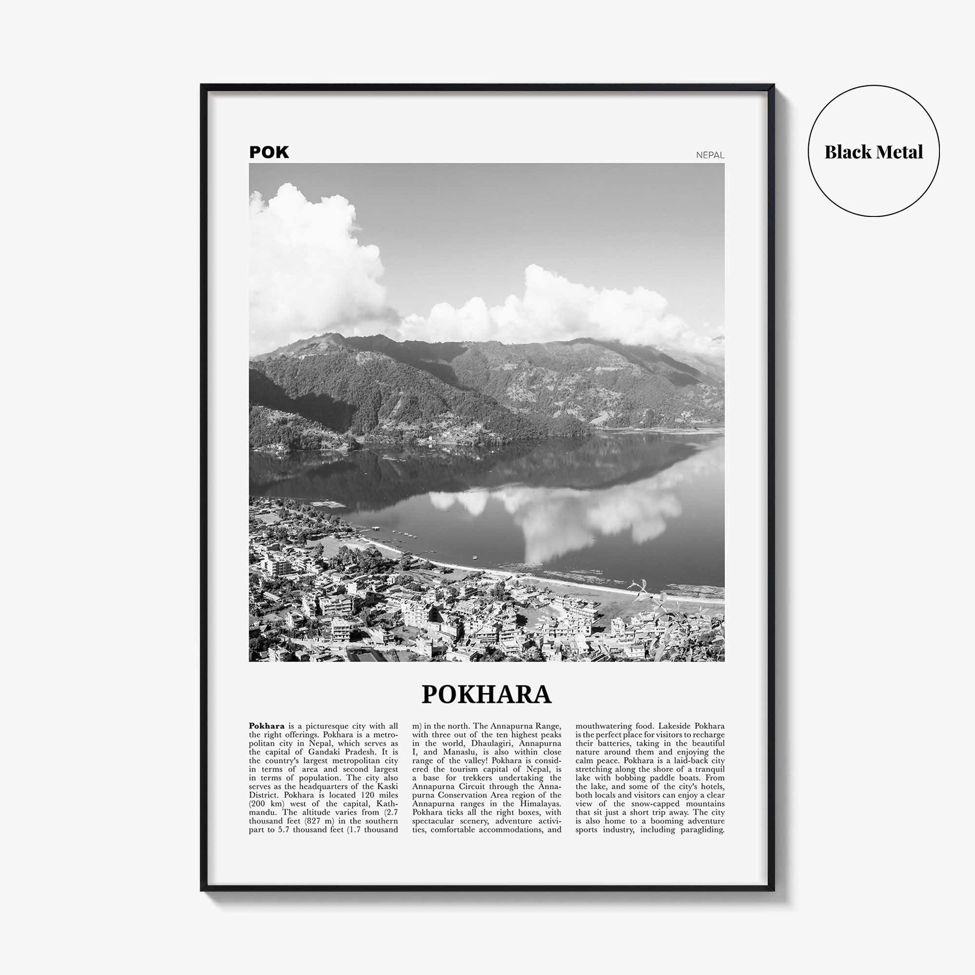 Pokhara Print Black and White, Pokhara Wall Art, Pokhara Poster, Pokhara Photo, Pokhara Wall Decor, Nepal, Gandaki Pradesh, Asia