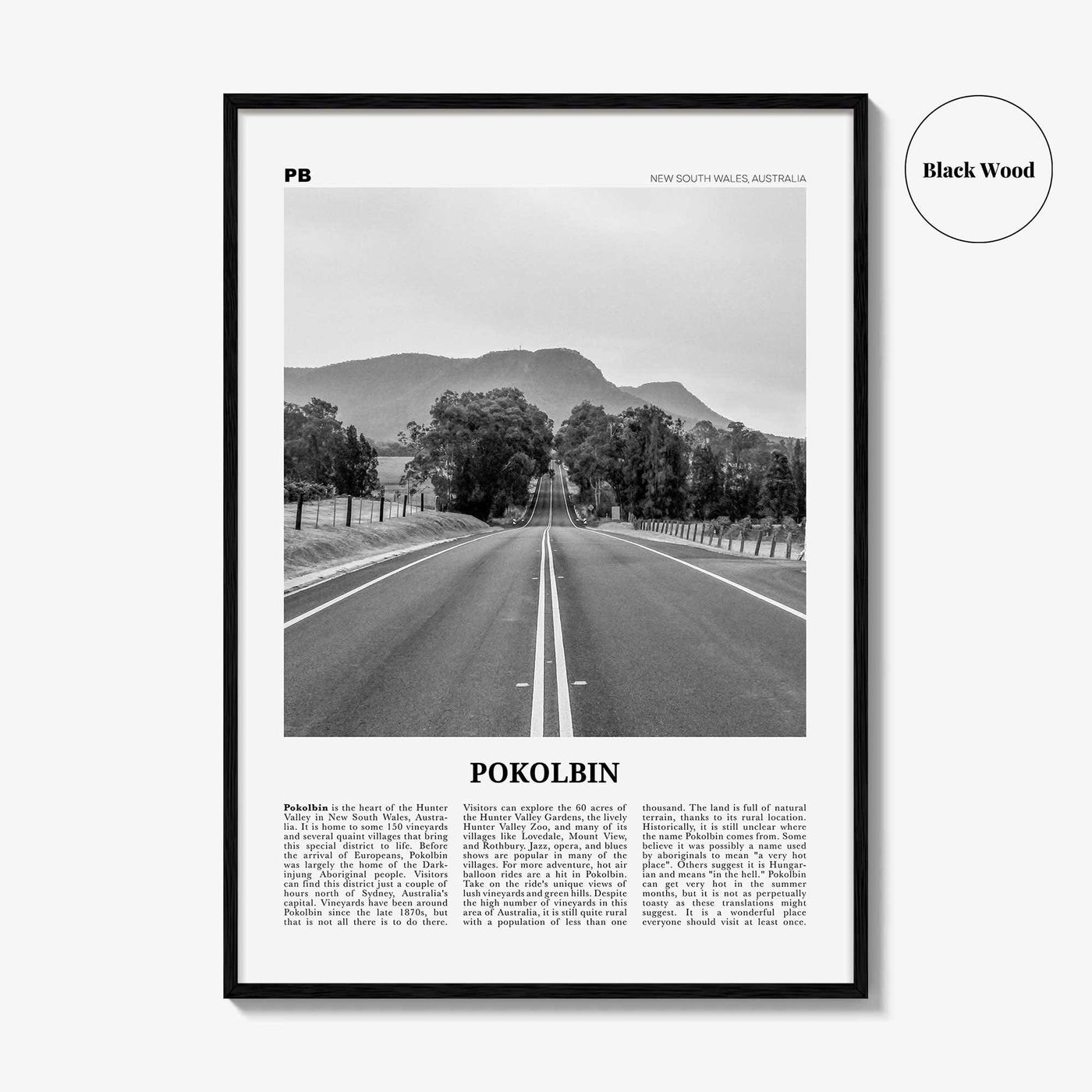 Pokolbin Print Black and White, Pokolbin Wall Art, Pokolbin Poster, Pokolbin Photo, Pokolbin Map, Pokolbin Wall Decor, New South Wales