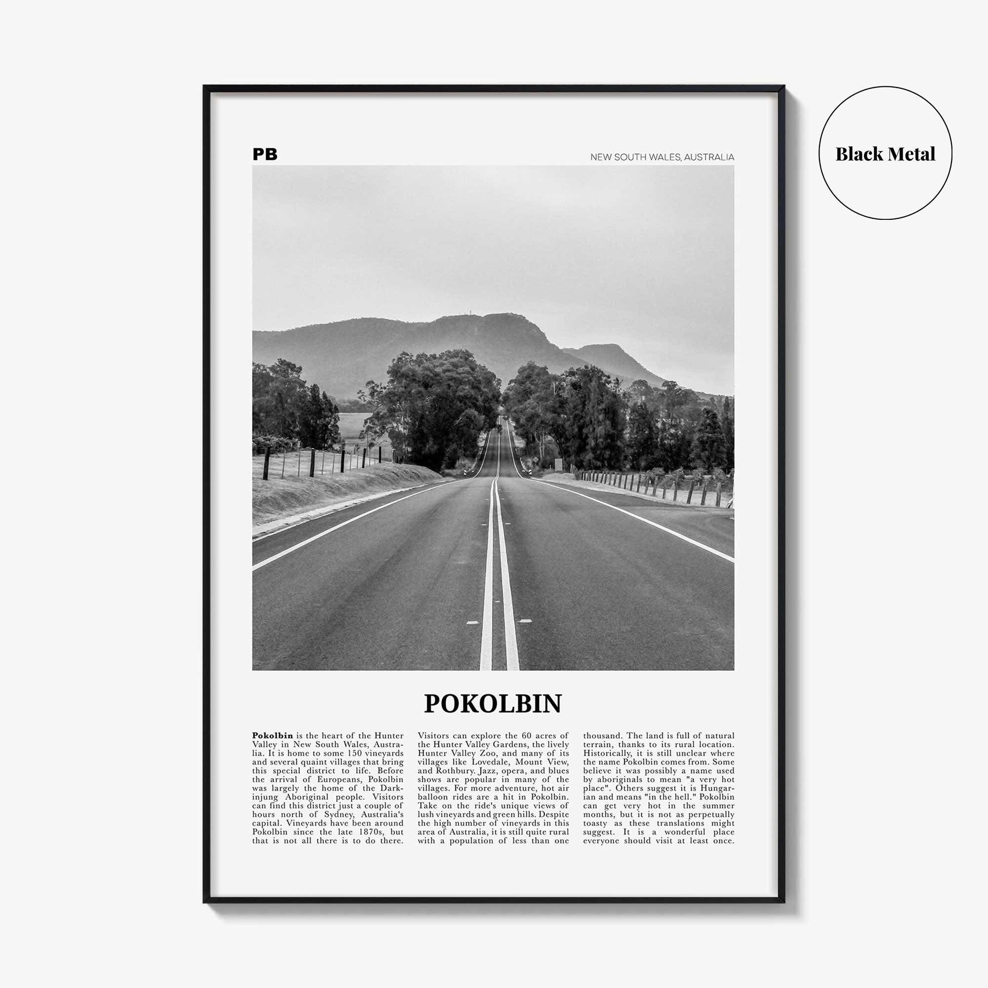 Pokolbin Print Black and White, Pokolbin Wall Art, Pokolbin Poster, Pokolbin Photo, Pokolbin Map, Pokolbin Wall Decor, New South Wales