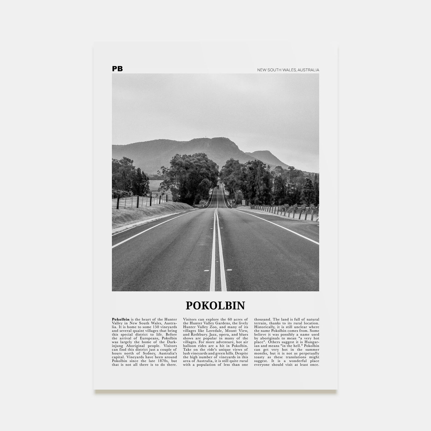 Pokolbin Travel B&W Poster