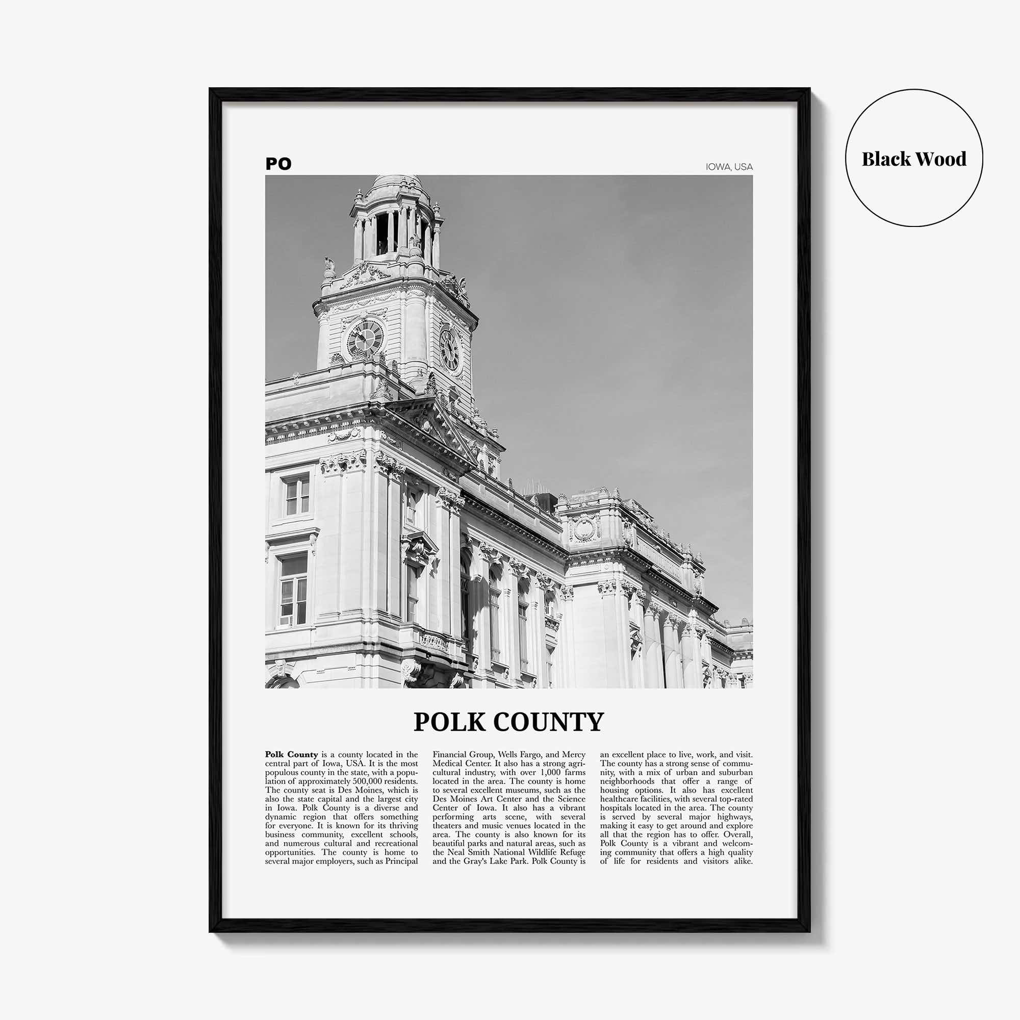 Polk County Print Black and White, Polk County Wall Art, Polk County Poster, Polk County Photo, Polk County Wall Décor, Polk County Map