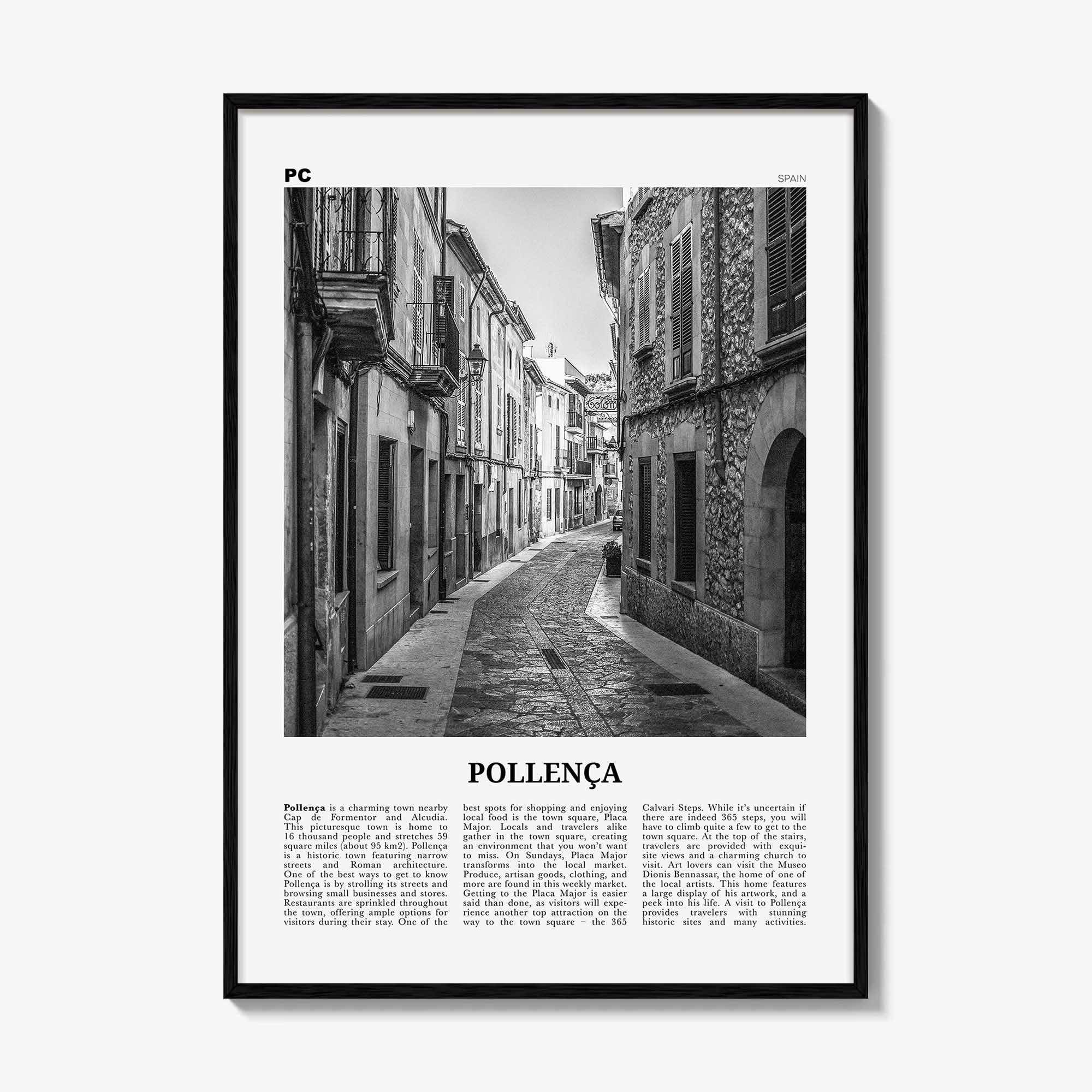 Pollenca Print Black and White, Pollença Wall Art, Pollenca Poster, Pollença Photo, Pollença Wall Décor, Pollença Map, Spain