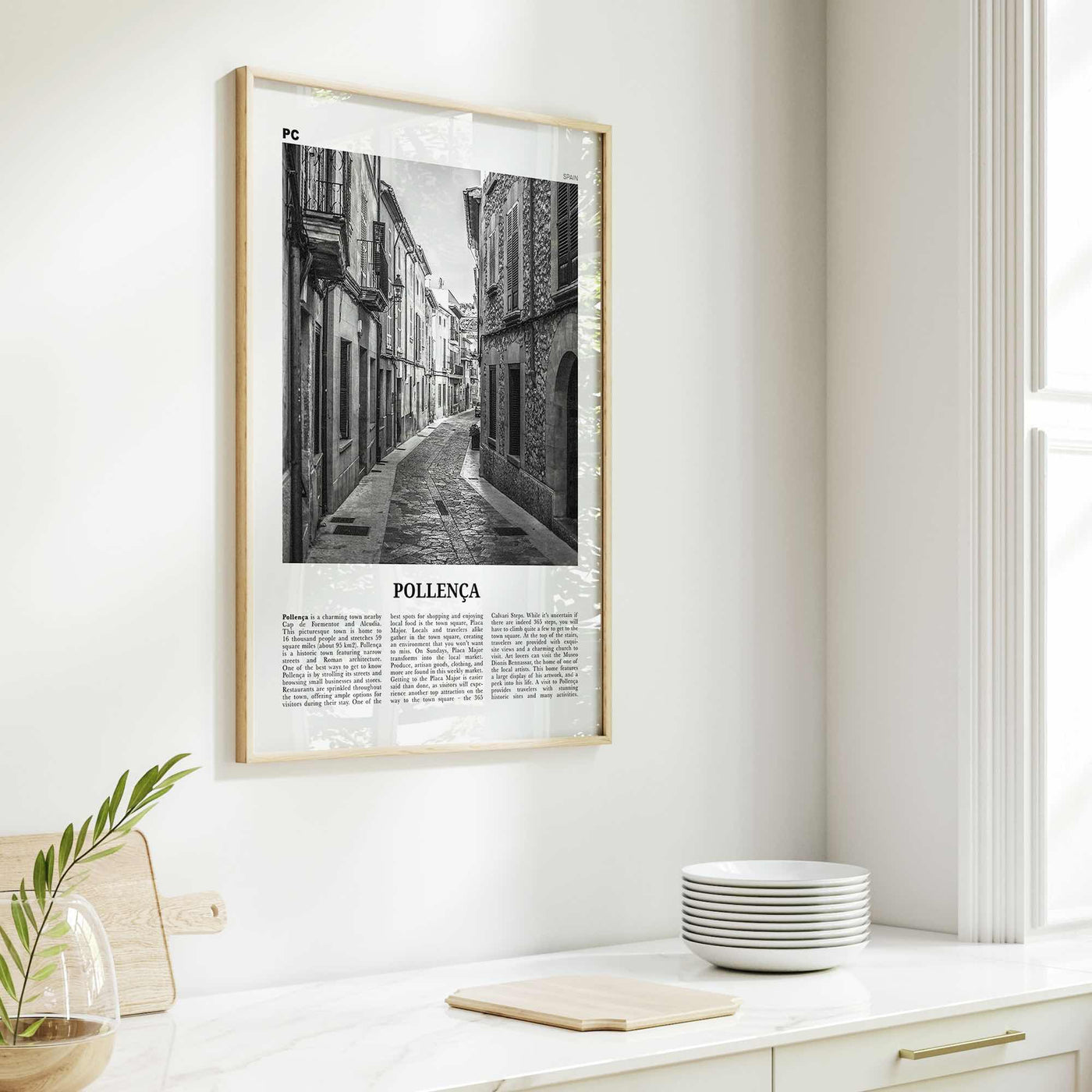 Pollenca Print Black and White, Pollença Wall Art, Pollenca Poster, Pollença Photo, Pollença Wall Décor, Pollença Map, Spain