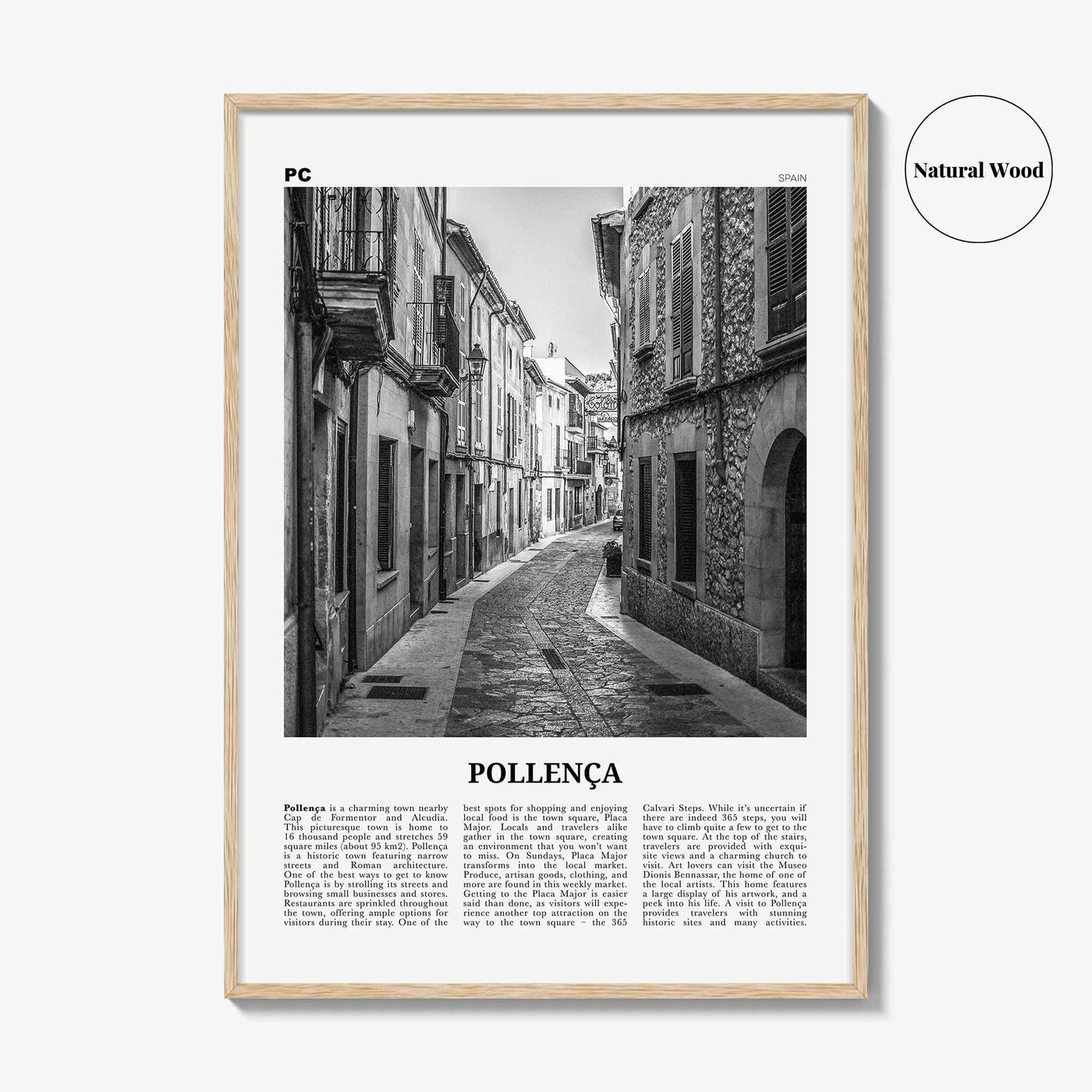 Pollenca Print Black and White, Pollença Wall Art, Pollenca Poster, Pollença Photo, Pollença Wall Décor, Pollença Map, Spain