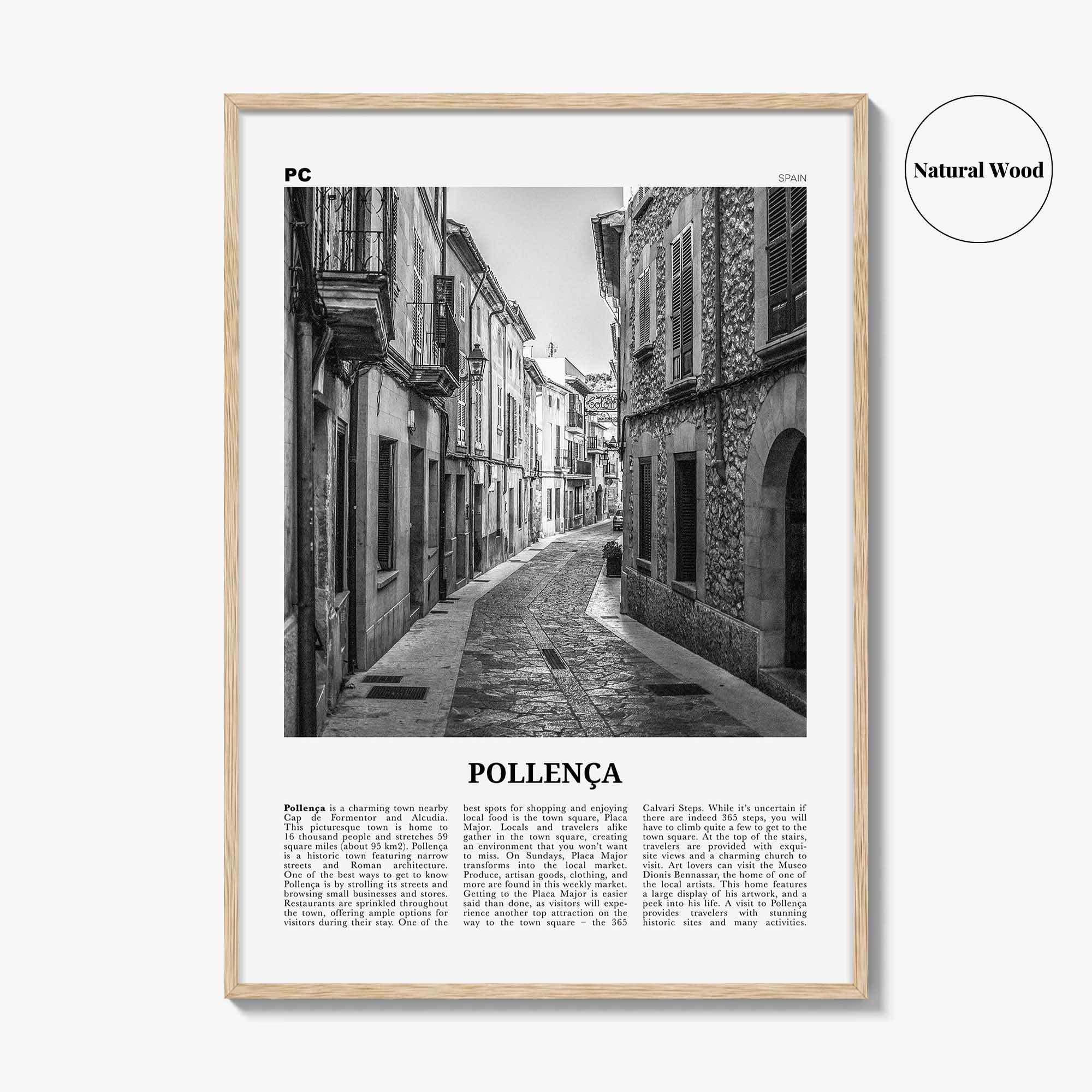 Pollenca Print Black and White, Pollença Wall Art, Pollenca Poster, Pollença Photo, Pollença Wall Décor, Pollença Map, Spain