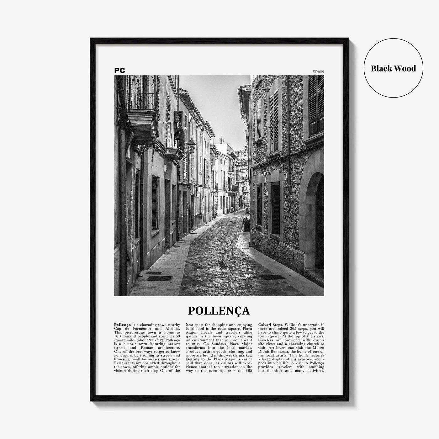 Pollenca Print Black and White, Pollença Wall Art, Pollenca Poster, Pollença Photo, Pollença Wall Décor, Pollença Map, Spain