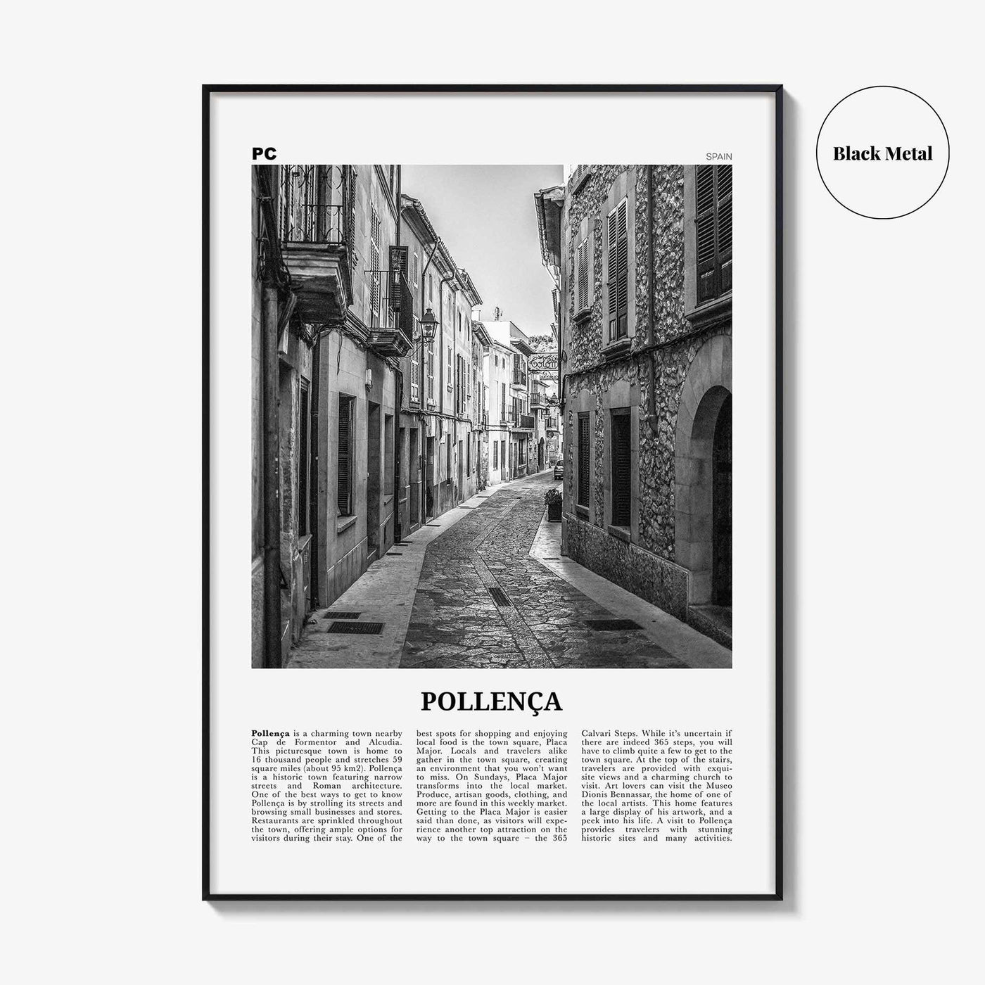 Pollenca Print Black and White, Pollença Wall Art, Pollenca Poster, Pollença Photo, Pollença Wall Décor, Pollença Map, Spain