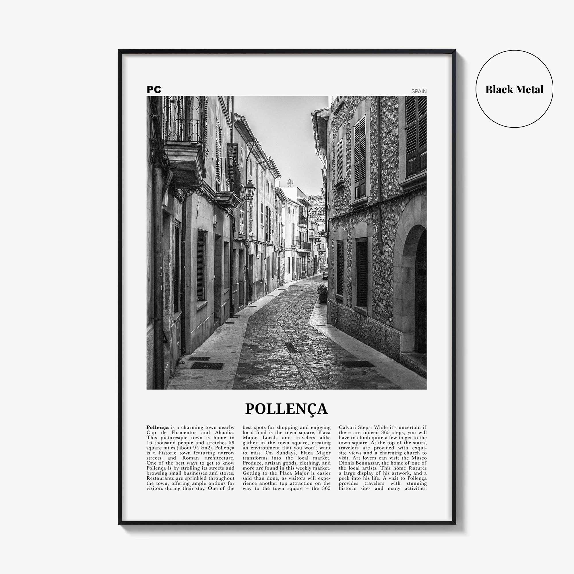Pollenca Print Black and White, Pollença Wall Art, Pollenca Poster, Pollença Photo, Pollença Wall Décor, Pollença Map, Spain