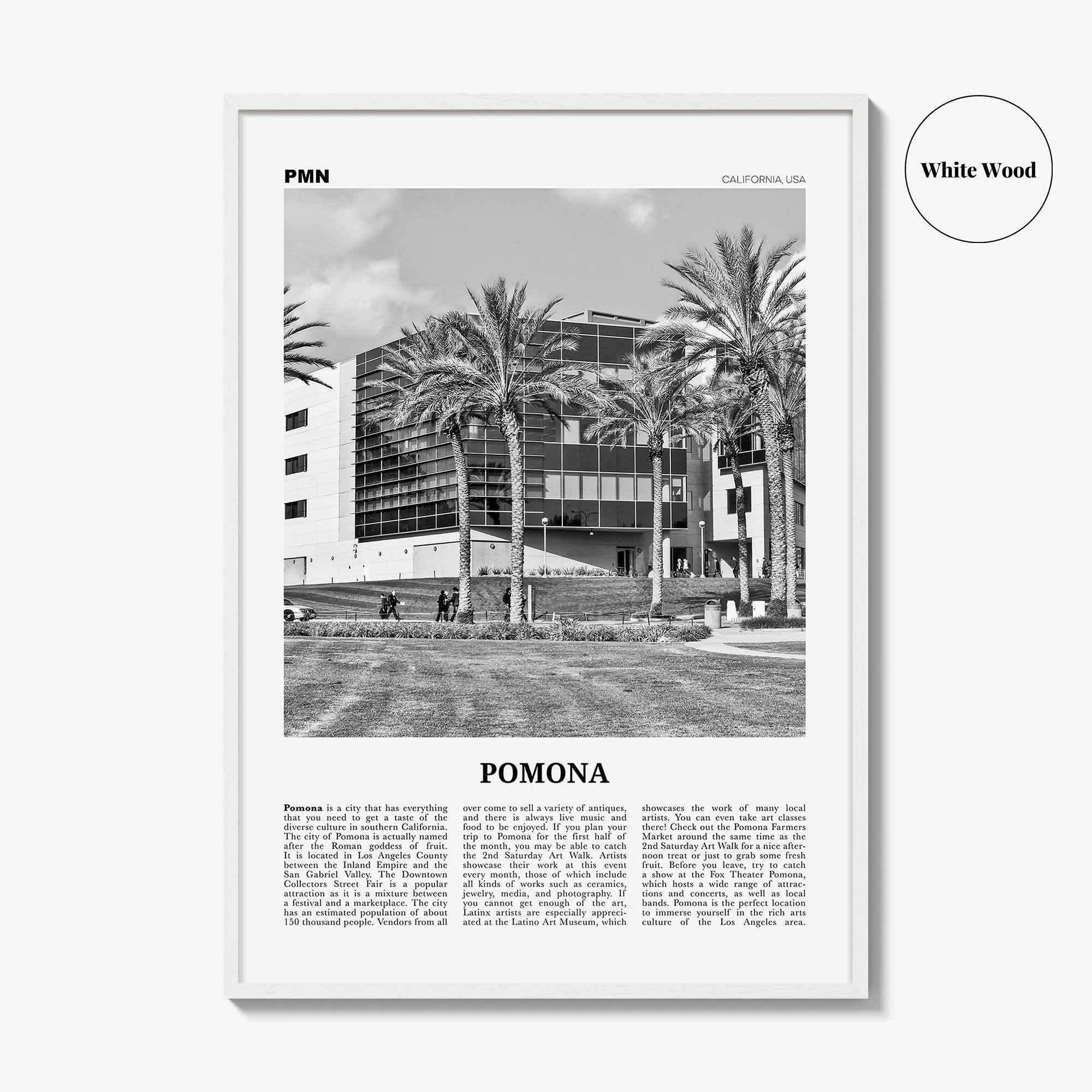 Pomona Print Black and White, Pomona Wall Art, Pomona Poster, Pomona Photo, Pomona Wall Décor, California, USA, United States