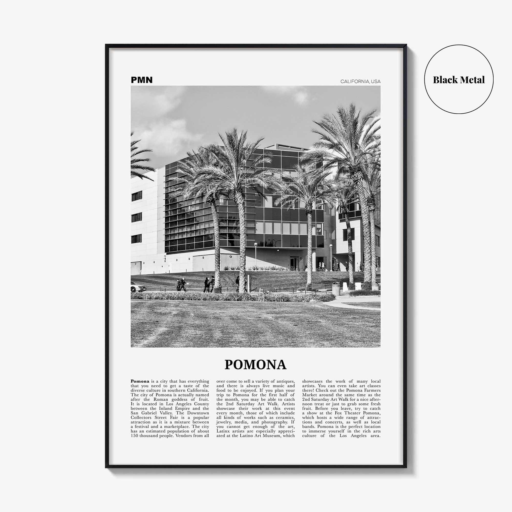 Pomona Print Black and White, Pomona Wall Art, Pomona Poster, Pomona Photo, Pomona Wall Décor, California, USA, United States