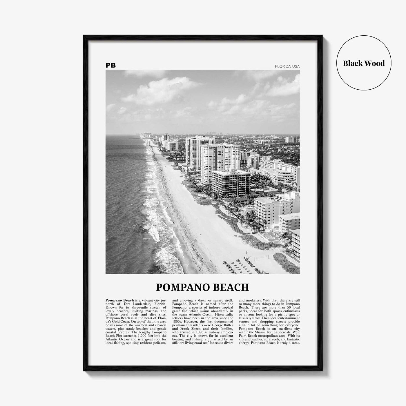 Pompano Beach Print Black and White, Pompano Beach Wall Art, Pompano Beach Poster, Pompano Beach Photo, Pompano Beach Wall Décor, Florida