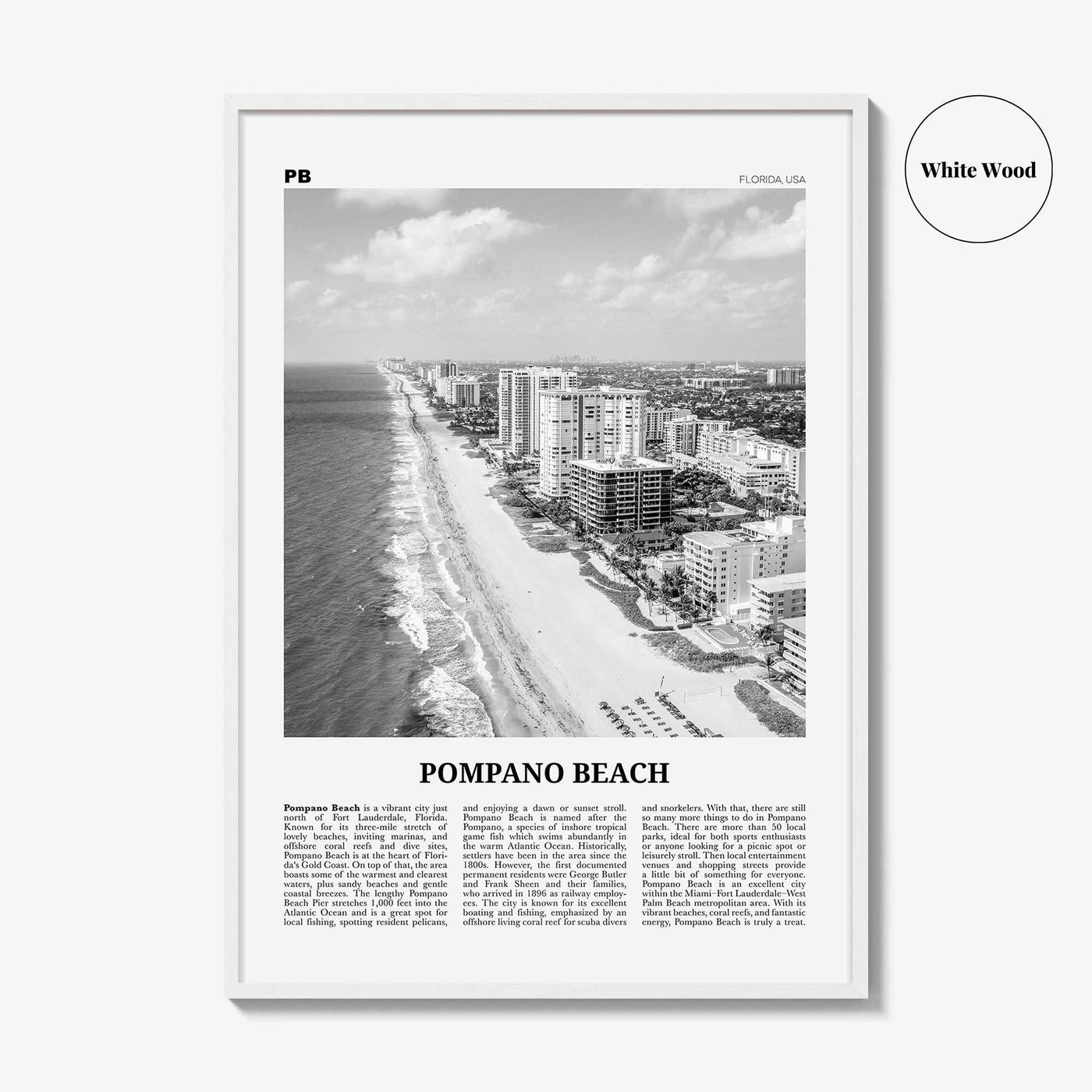 Pompano Beach Print Black and White, Pompano Beach Wall Art, Pompano Beach Poster, Pompano Beach Photo, Pompano Beach Wall Décor, Florida