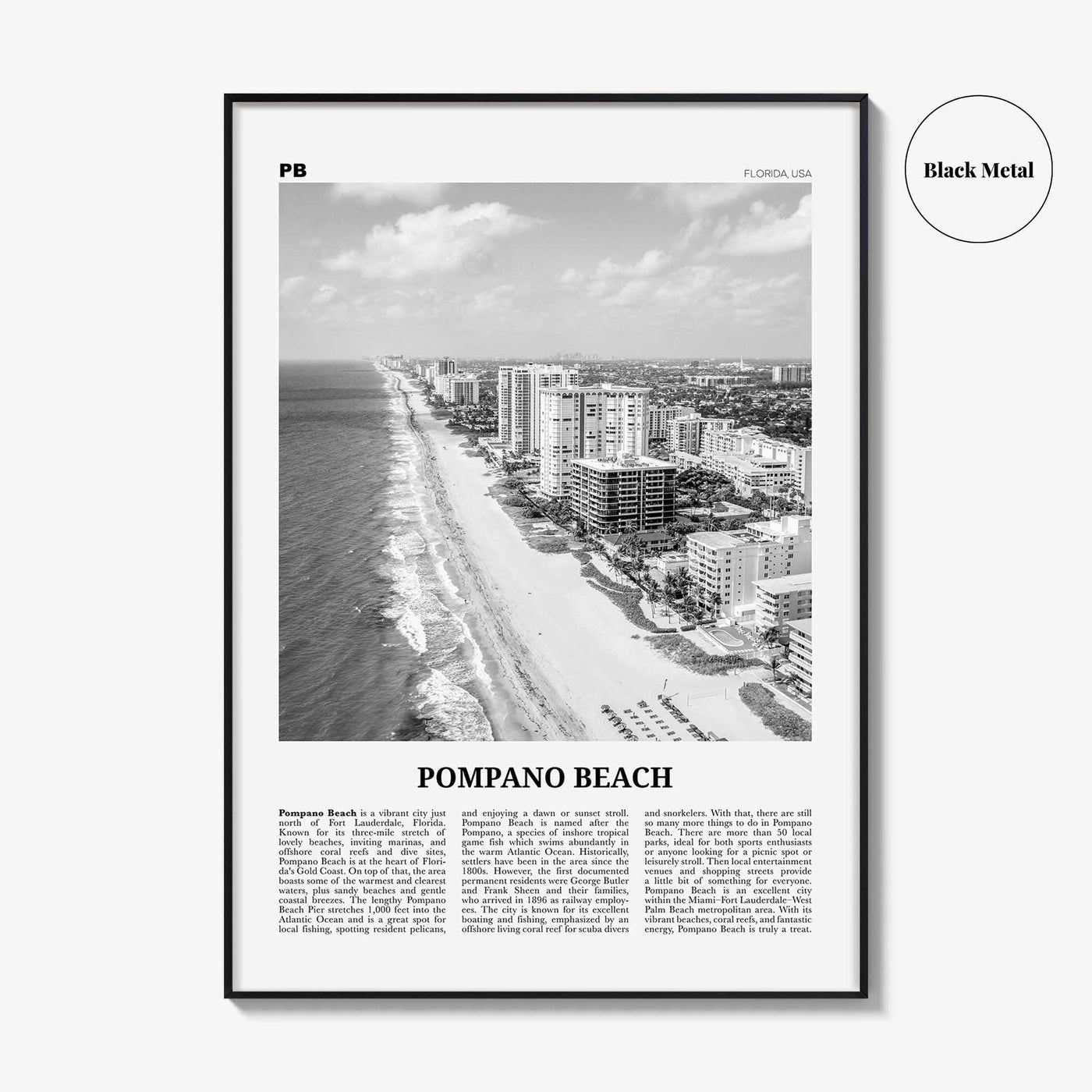 Pompano Beach Print Black and White, Pompano Beach Wall Art, Pompano Beach Poster, Pompano Beach Photo, Pompano Beach Wall Décor, Florida