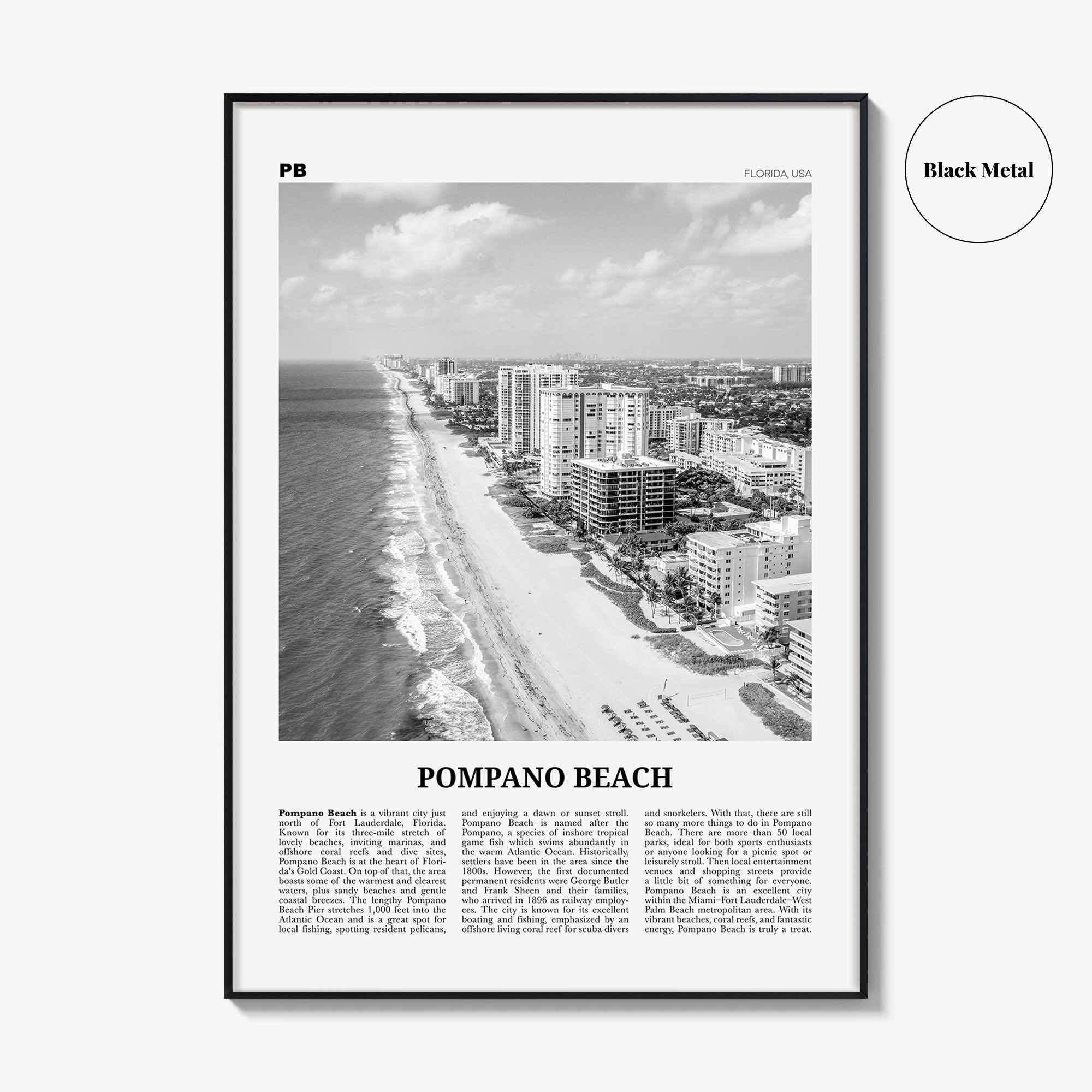 Pompano Beach Print Black and White, Pompano Beach Wall Art, Pompano Beach Poster, Pompano Beach Photo, Pompano Beach Wall Décor, Florida