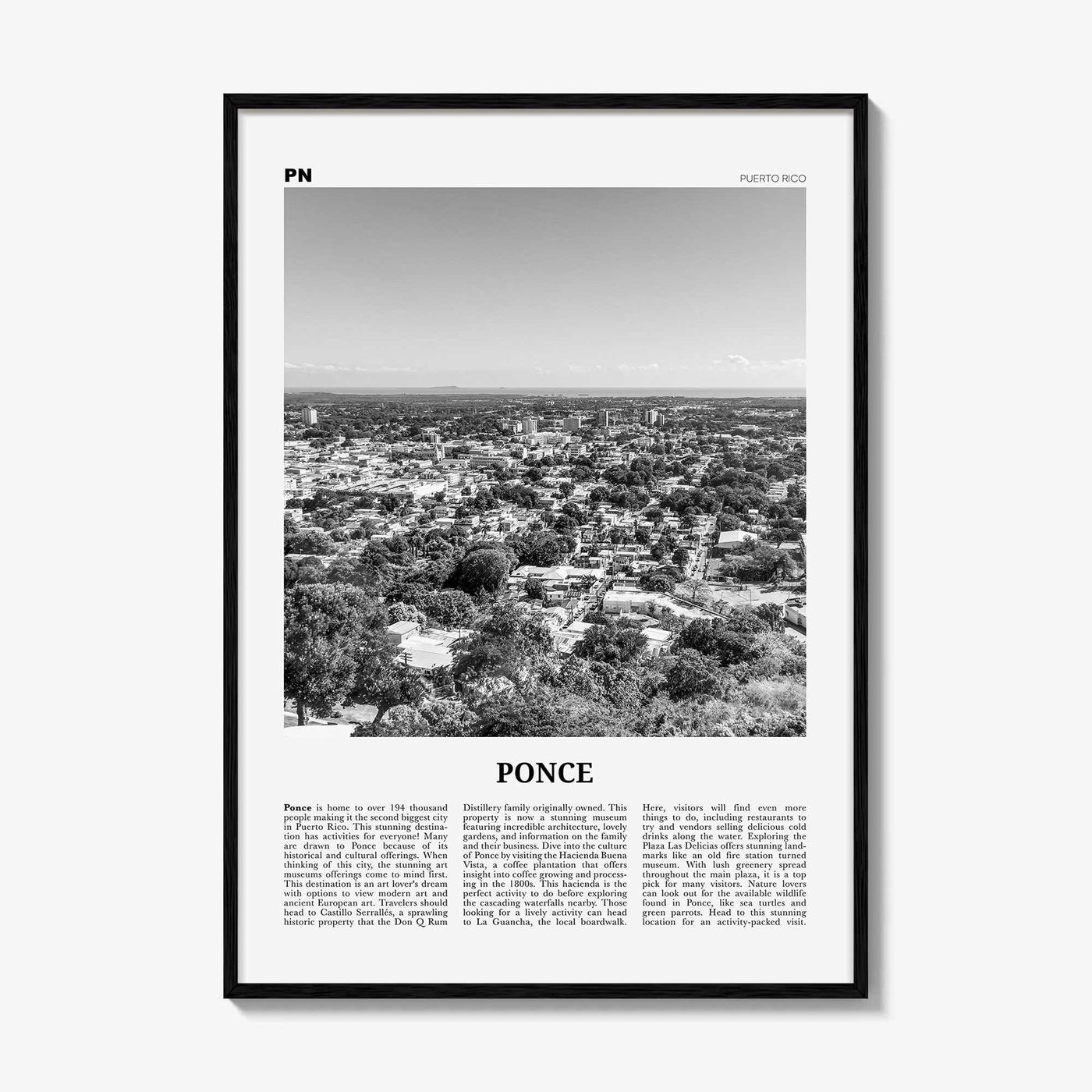 Ponce Print Black and White, Ponce Wall Art, Ponce Poster, Ponce Photo, Ponce Wall Décor, Ponce Map, Puerto Rico