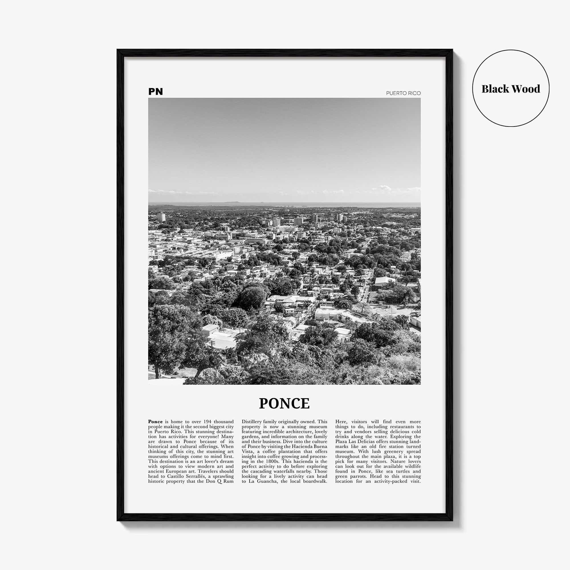 Ponce Print Black and White, Ponce Wall Art, Ponce Poster, Ponce Photo, Ponce Wall Décor, Ponce Map, Puerto Rico