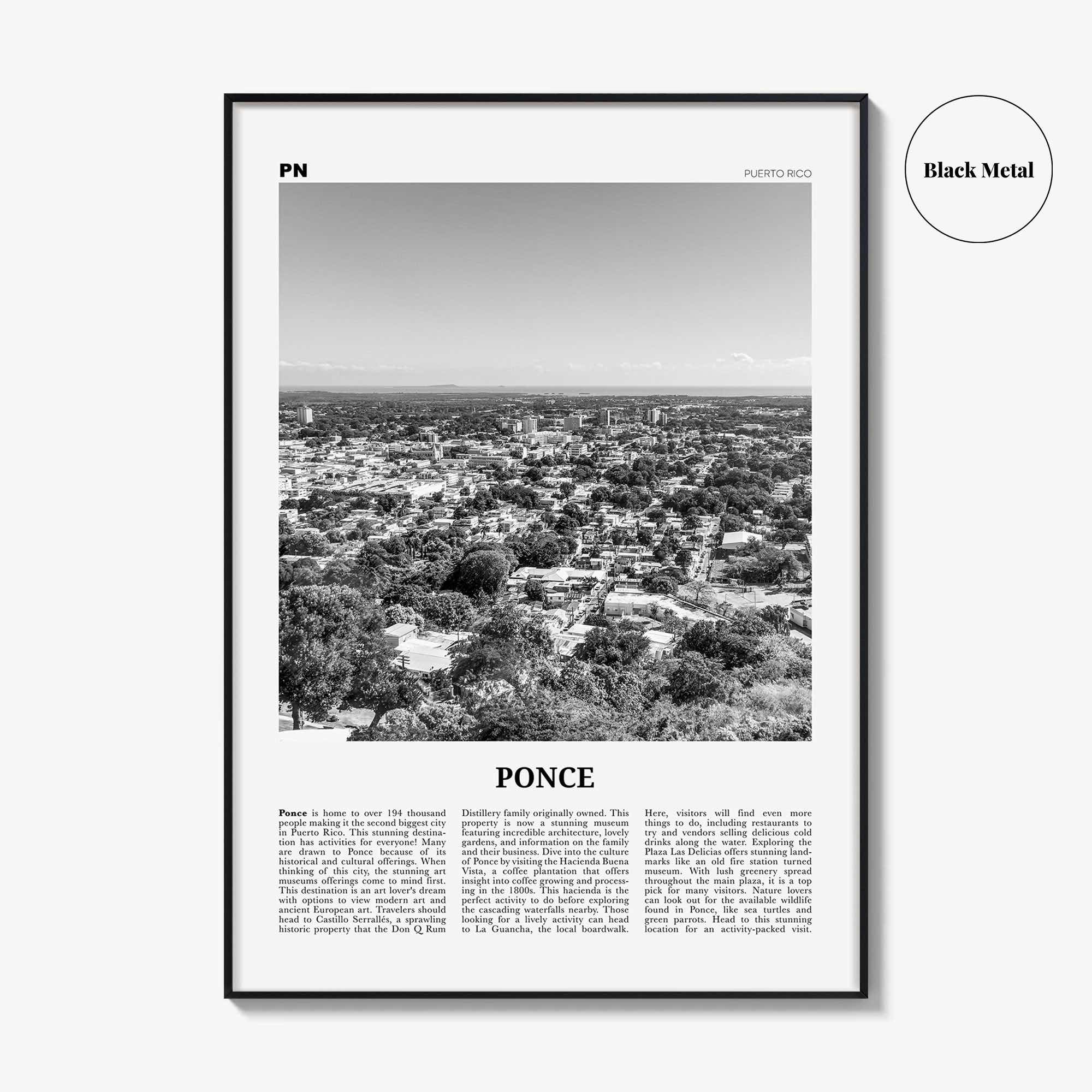 Ponce Print Black and White, Ponce Wall Art, Ponce Poster, Ponce Photo, Ponce Wall Décor, Ponce Map, Puerto Rico