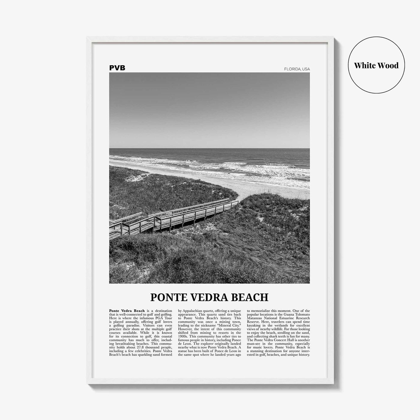 Ponte Vedra Beach Print Black and White, Ponte Vedra Beach Wall Art, Ponte Vedra Beach Poster, Ponte Vedra Beach Photo, Florida, USA