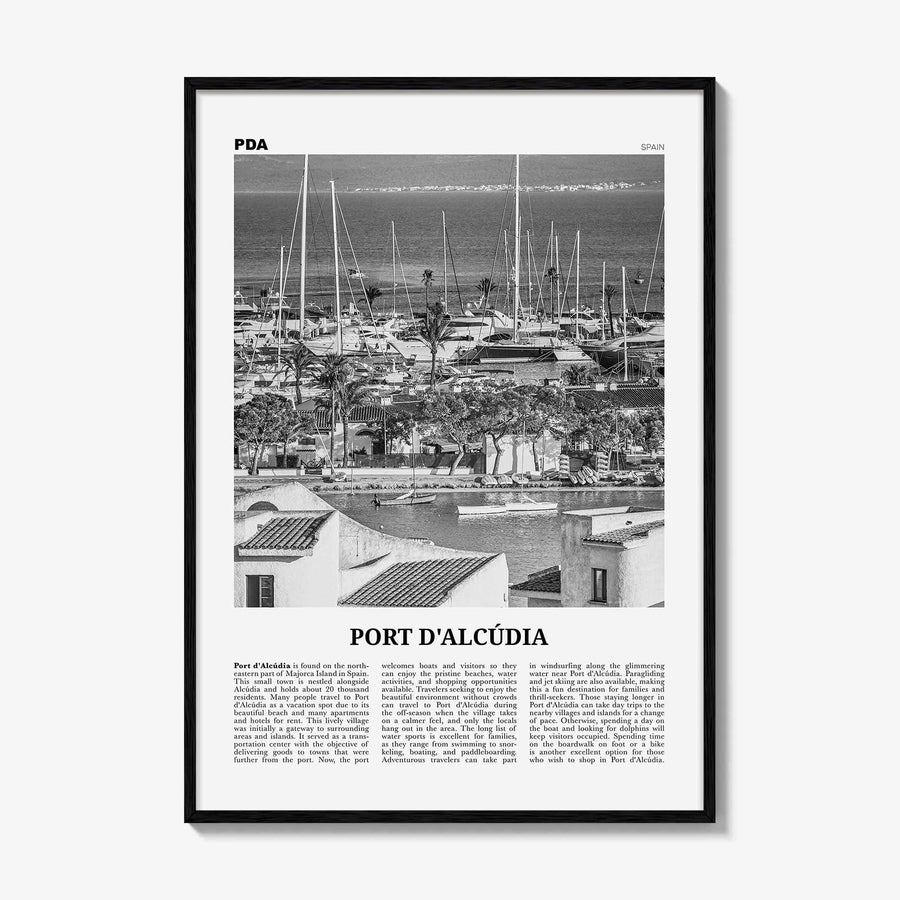 Port d'Alcúdia Print Black and White, Port d'Alcúdia Wall Art, Puerto de Alcudia Poster, Port d'Alcúdia Photo, Port d'Alcúdia Map, Spain