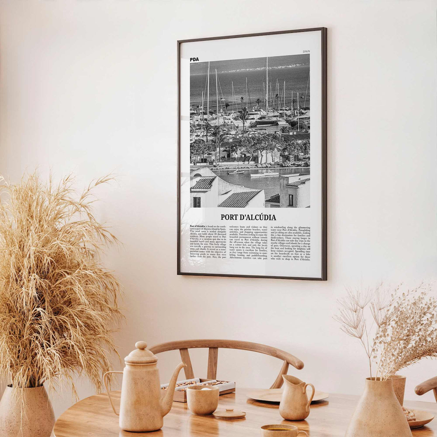 Port d'Alcúdia Print Black and White, Port d'Alcúdia Wall Art, Puerto de Alcudia Poster, Port d'Alcúdia Photo, Port d'Alcúdia Map, Spain