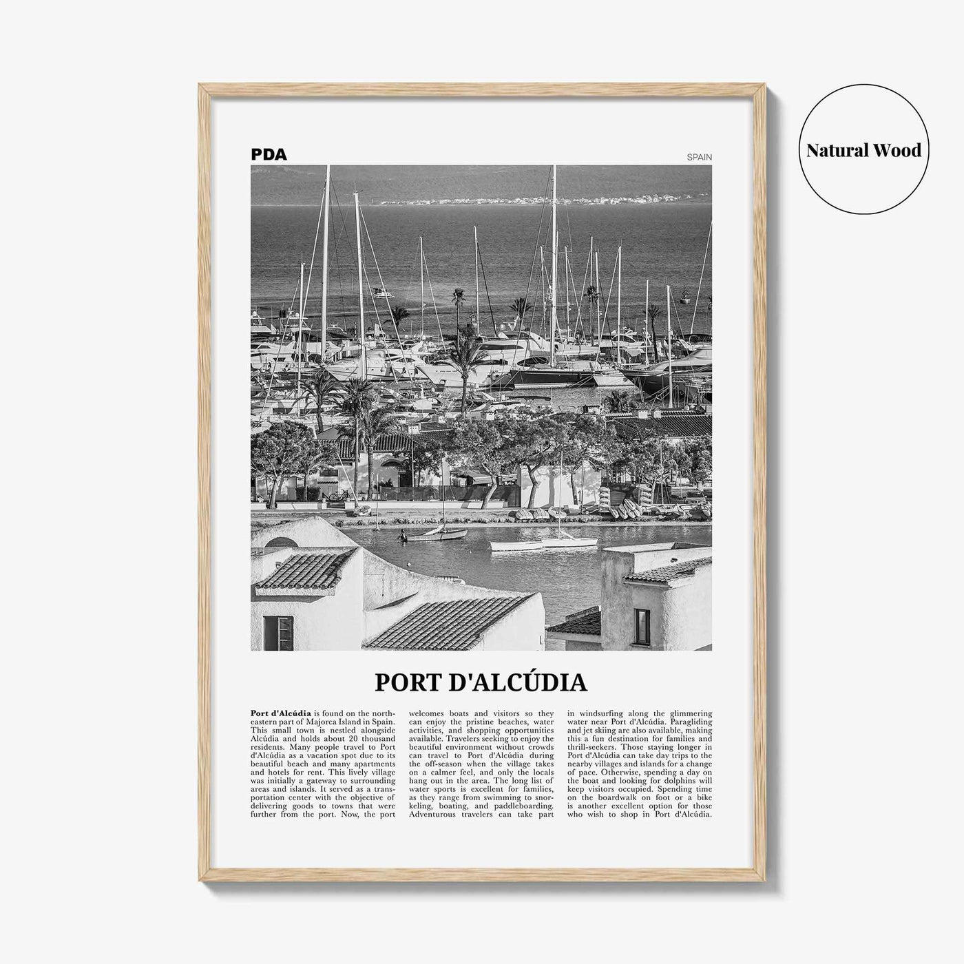Port d'Alcúdia Print Black and White, Port d'Alcúdia Wall Art, Puerto de Alcudia Poster, Port d'Alcúdia Photo, Port d'Alcúdia Map, Spain