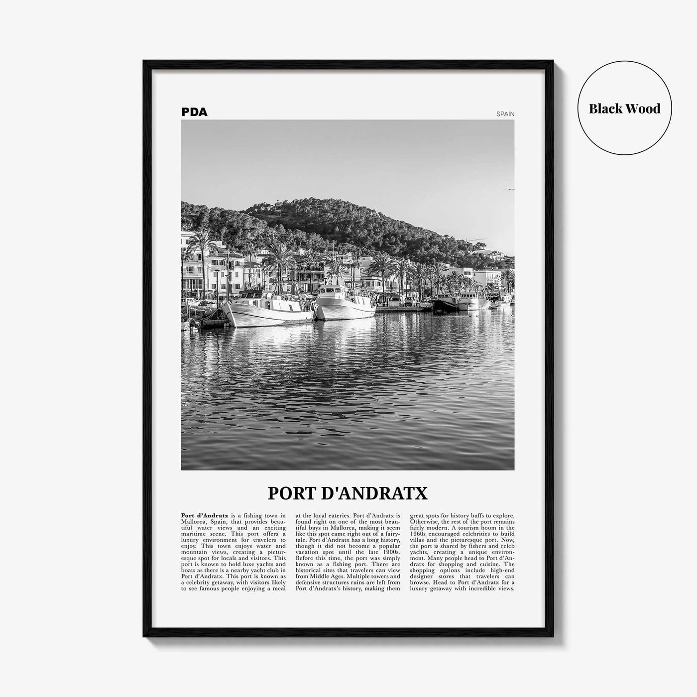 Port d'Andratx Print Black and White, Port d'Andratx Wall Art, Andratx Poster, Port d'Andratx Photo, Port d'Andratx Wall Décor, Spain