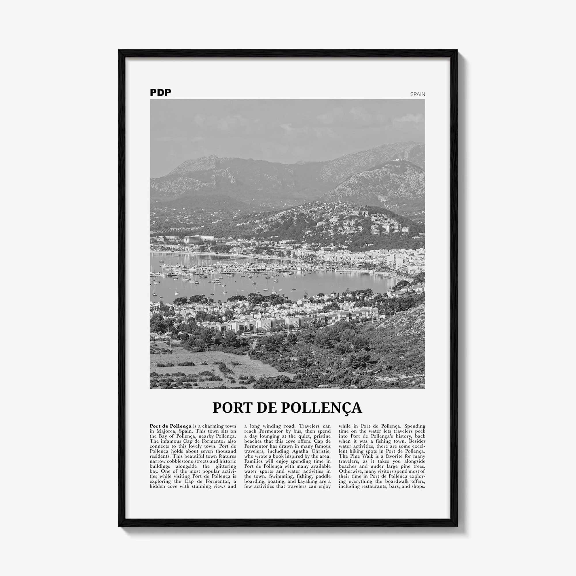 Port De Pollenca Print Black and White, Port de Pollença Wall Art, Puerto Pollensa Poster, Port de Pollença Photo, Port de Pollença Map