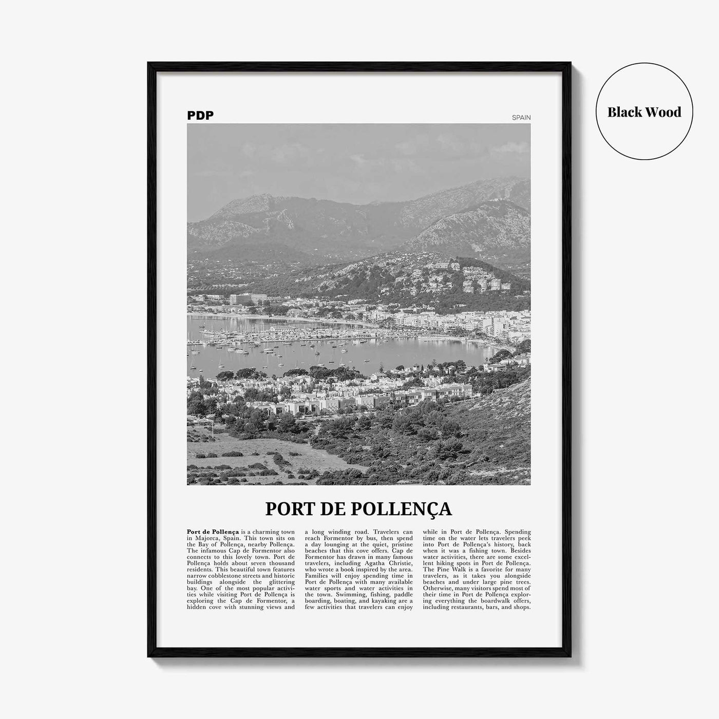 Port De Pollenca Print Black and White, Port de Pollença Wall Art, Puerto Pollensa Poster, Port de Pollença Photo, Port de Pollença Map