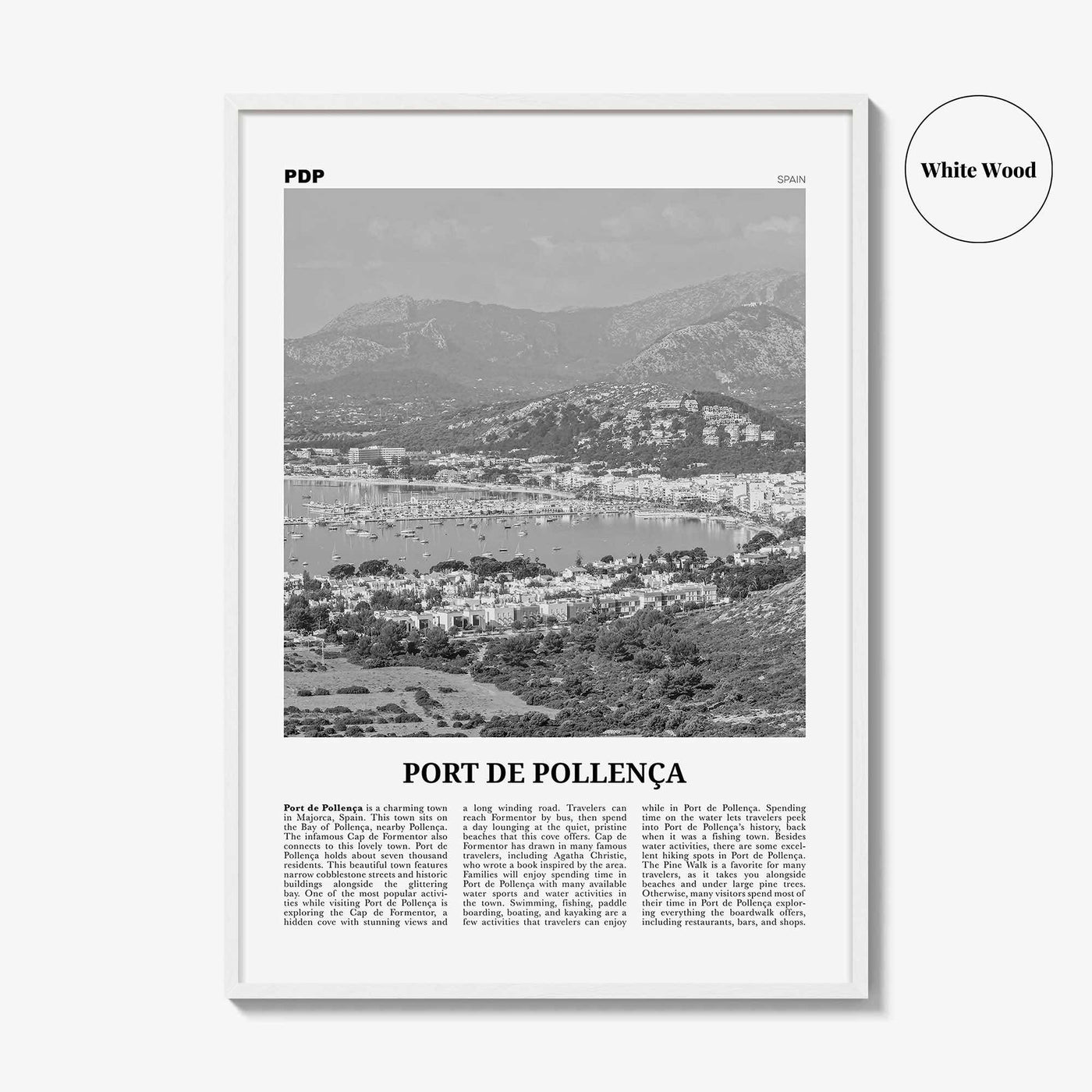 Port De Pollenca Print Black and White, Port de Pollença Wall Art, Puerto Pollensa Poster, Port de Pollença Photo, Port de Pollença Map