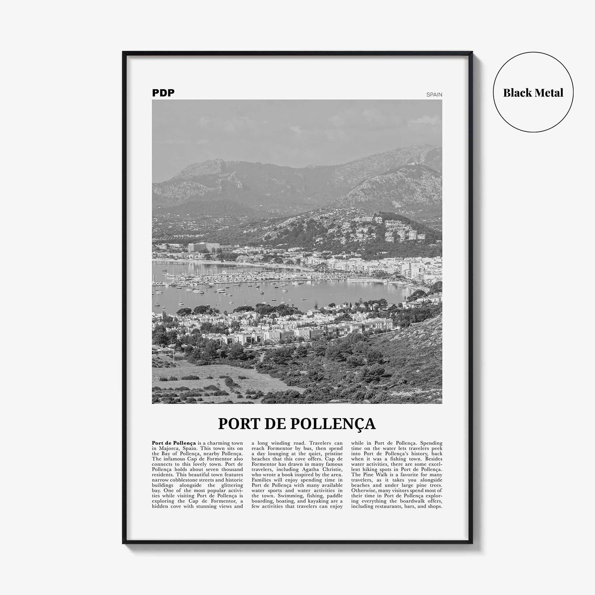 Port De Pollenca Print Black and White, Port de Pollença Wall Art, Puerto Pollensa Poster, Port de Pollença Photo, Port de Pollença Map