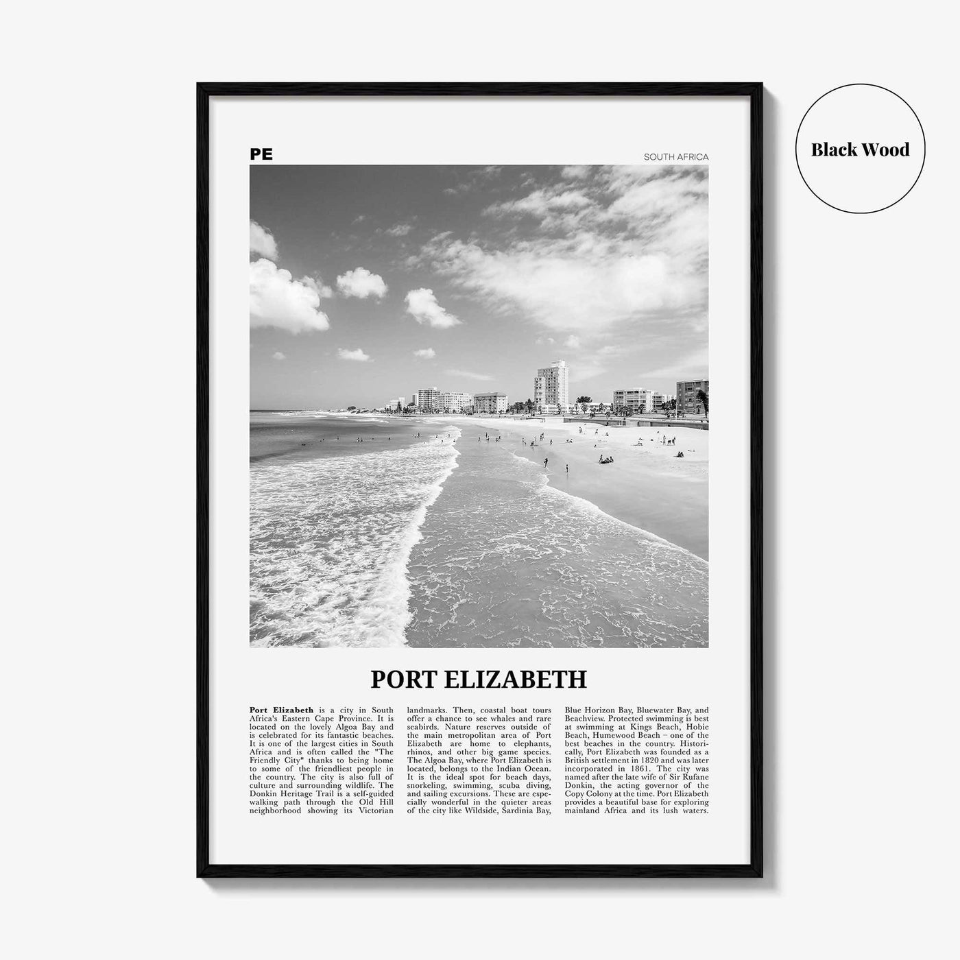 Port Elizabeth Print Black and White, Port Elizabeth Wall Art, Port Elizabeth Poster, Port Elizabeth Photo, South Africa
