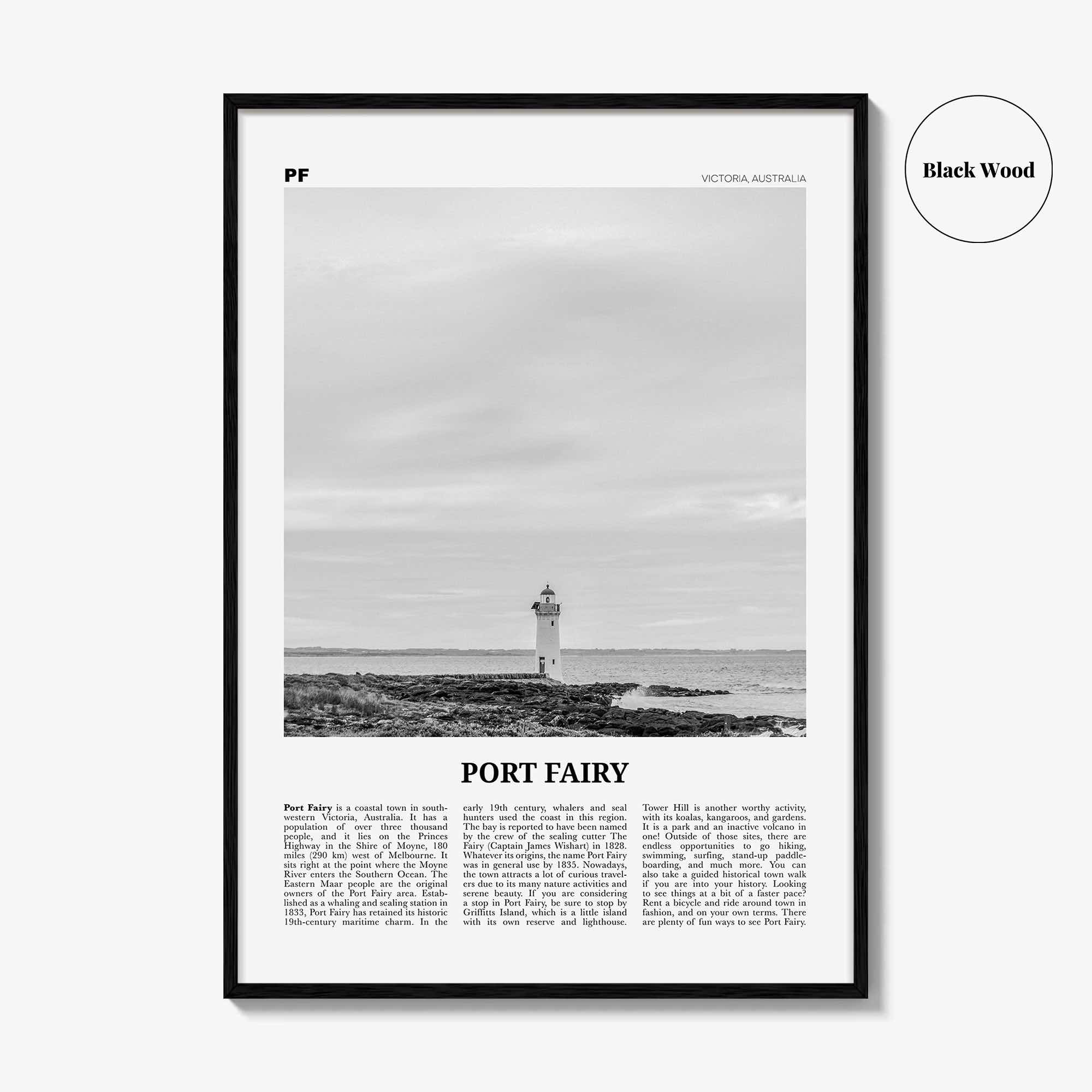 Port Fairy Print Black and White, Port Fairy Wall Art, Port Fairy Poster, Port Fairy Photo, Port Fairy Wall Décor, Victoria, Australia