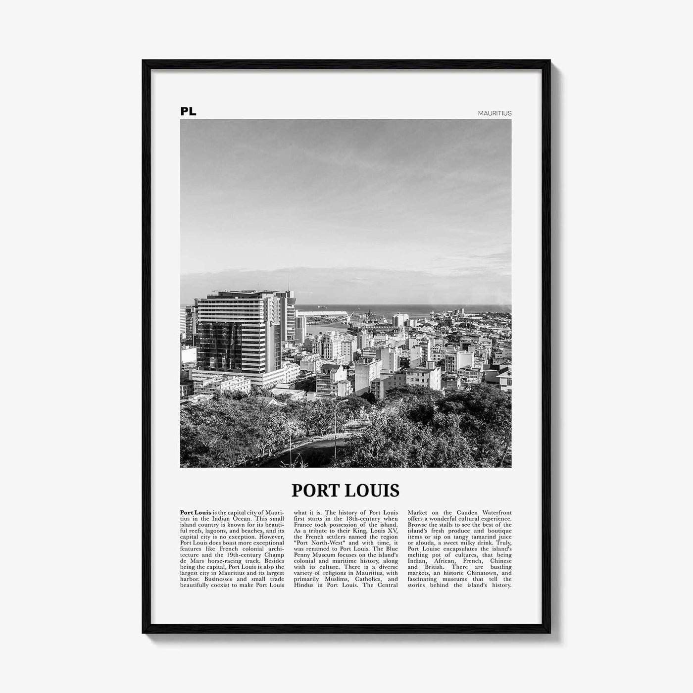 Port Louis Print Black and White, Port Louis Wall Art, Port Louis Poster, Port Louis Photo, Port Louis Wall Décor, Port Louis Map, Mauritius