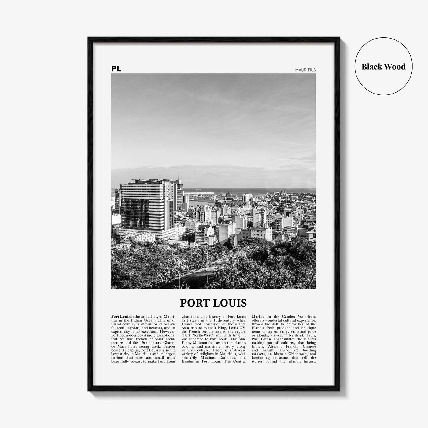 Port Louis Print Black and White, Port Louis Wall Art, Port Louis Poster, Port Louis Photo, Port Louis Wall Décor, Port Louis Map, Mauritius
