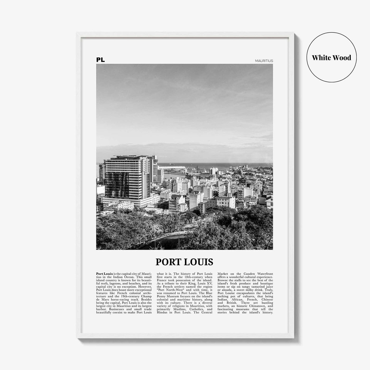 Port Louis Print Black and White, Port Louis Wall Art, Port Louis Poster, Port Louis Photo, Port Louis Wall Décor, Port Louis Map, Mauritius