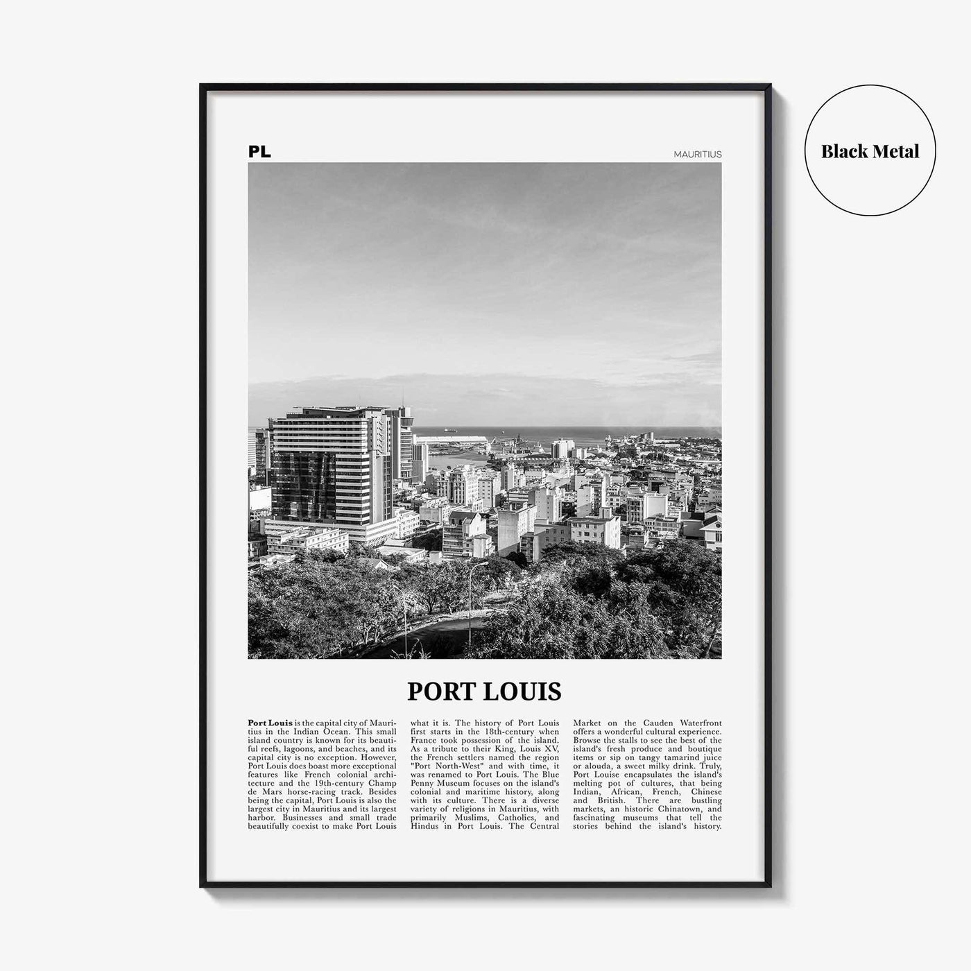 Port Louis Print Black and White, Port Louis Wall Art, Port Louis Poster, Port Louis Photo, Port Louis Wall Décor, Port Louis Map, Mauritius