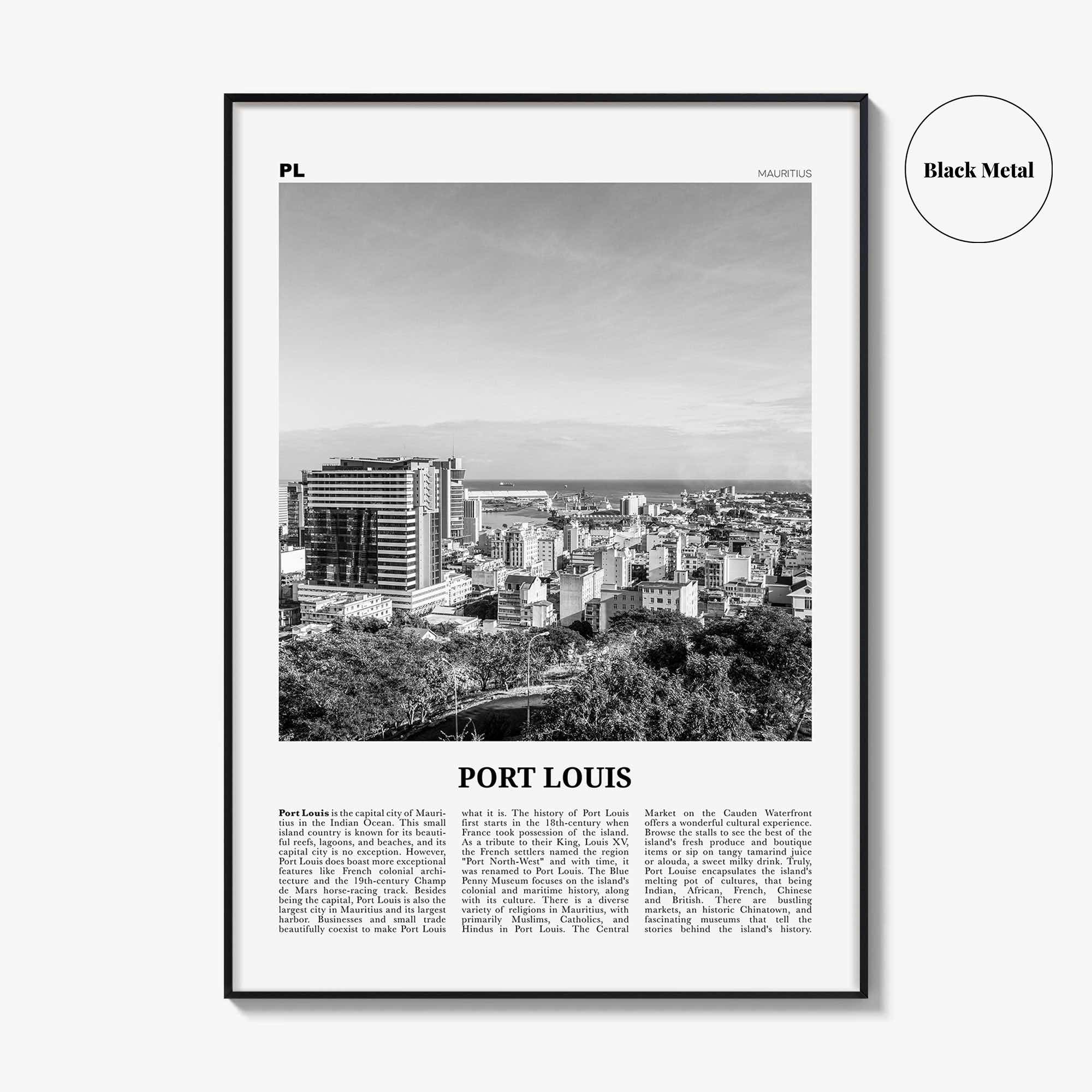 Port Louis Print Black and White, Port Louis Wall Art, Port Louis Poster, Port Louis Photo, Port Louis Wall Décor, Port Louis Map, Mauritius