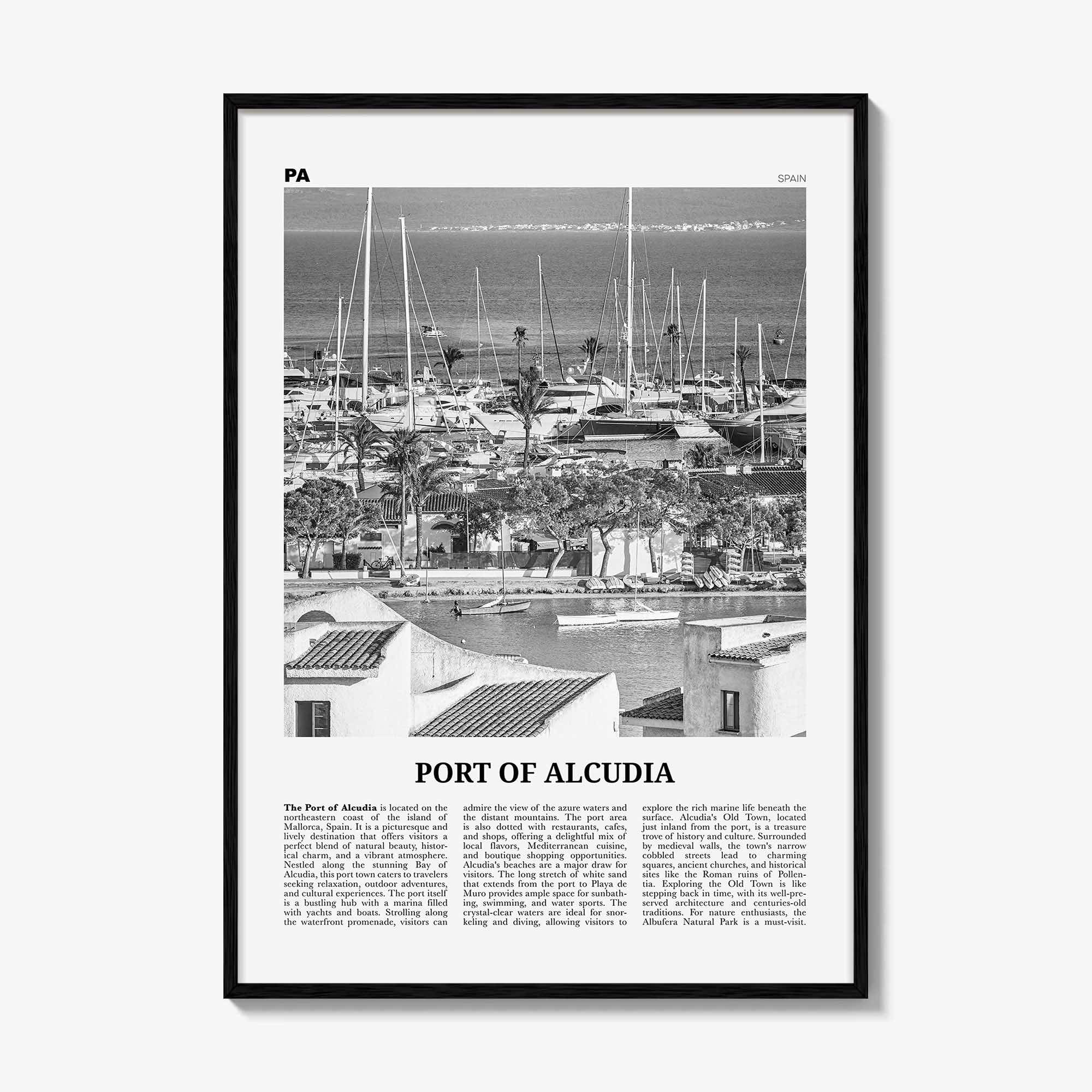 Port of Alcudia Print Black and White, Port of Alcudia Wall Art, Port of Alcudia Poster, Port of Alcudia Photo, Port Wall Décor, Port Map