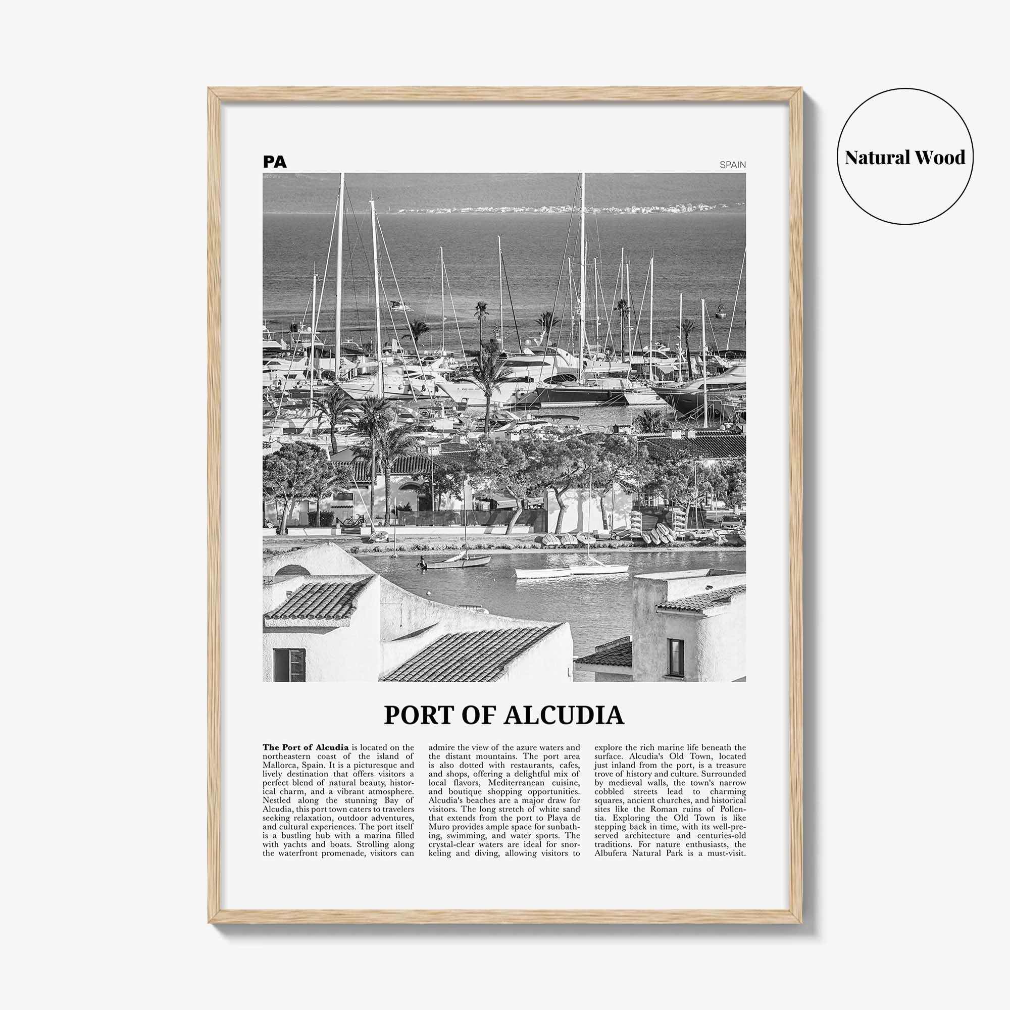 Port of Alcudia Print Black and White, Port of Alcudia Wall Art, Port of Alcudia Poster, Port of Alcudia Photo, Port Wall Décor, Port Map