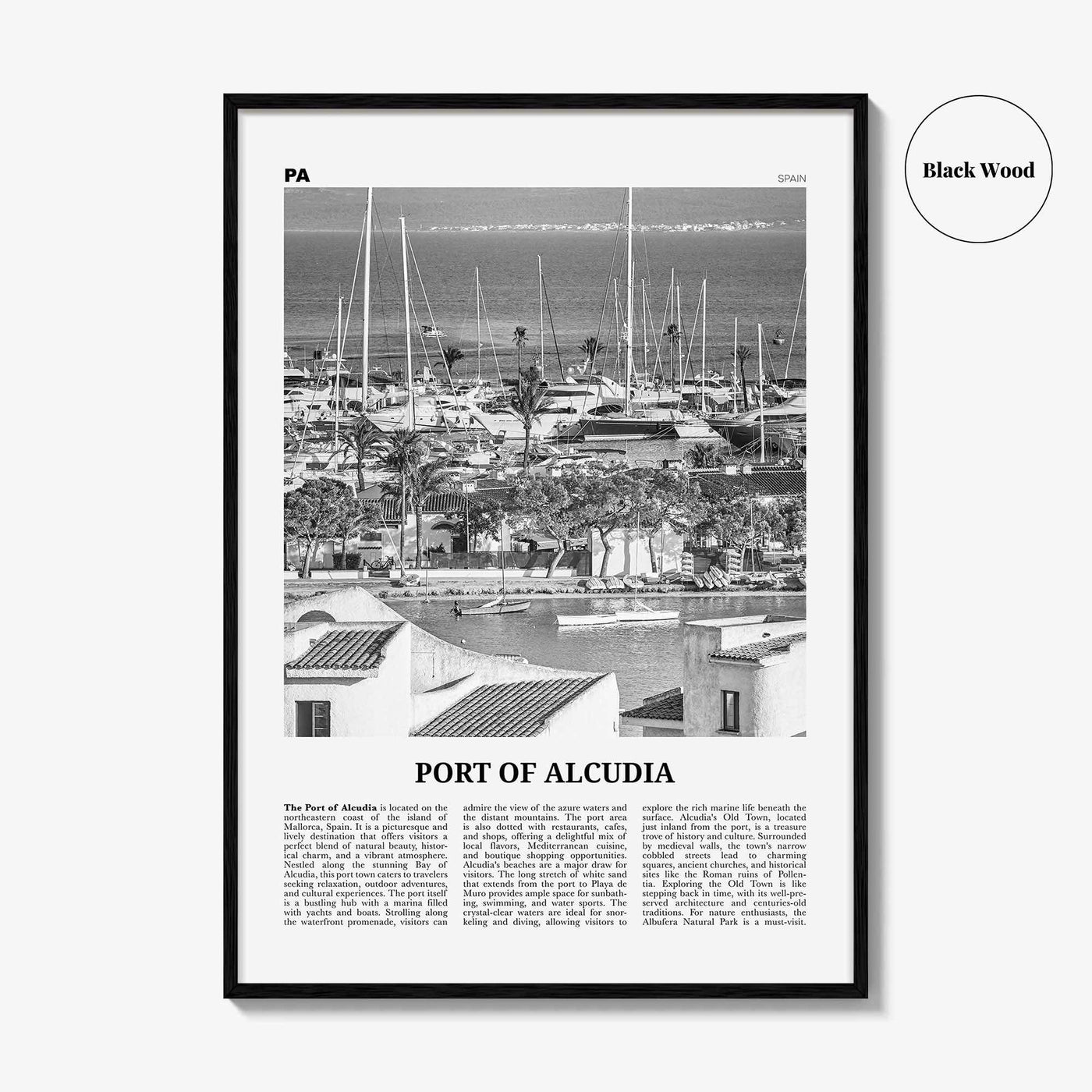 Port of Alcudia Print Black and White, Port of Alcudia Wall Art, Port of Alcudia Poster, Port of Alcudia Photo, Port Wall Décor, Port Map