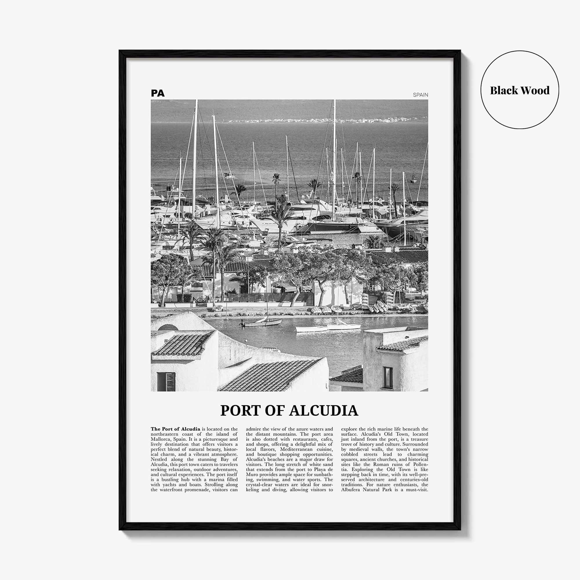 Port of Alcudia Print Black and White, Port of Alcudia Wall Art, Port of Alcudia Poster, Port of Alcudia Photo, Port Wall Décor, Port Map