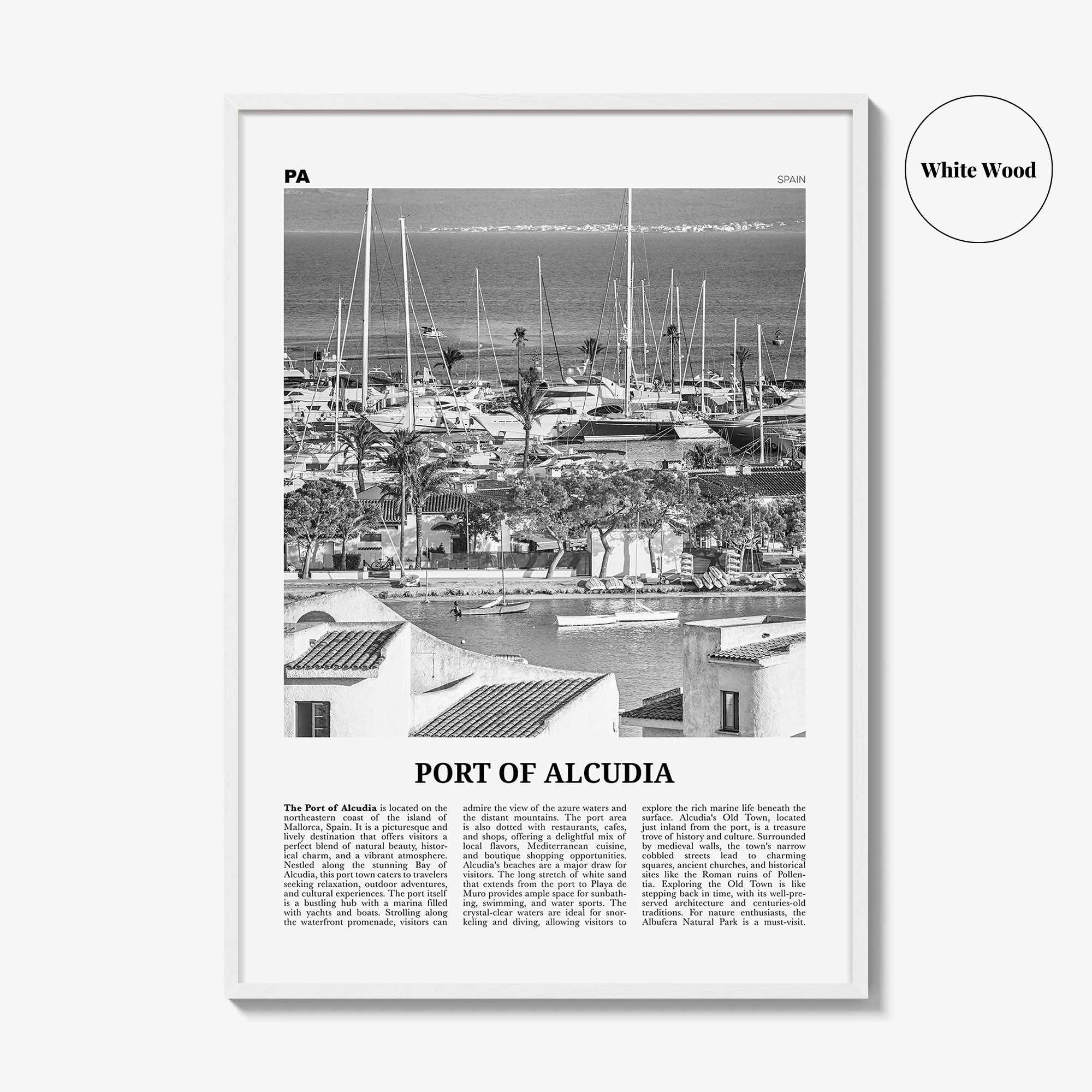 Port of Alcudia Print Black and White, Port of Alcudia Wall Art, Port of Alcudia Poster, Port of Alcudia Photo, Port Wall Décor, Port Map