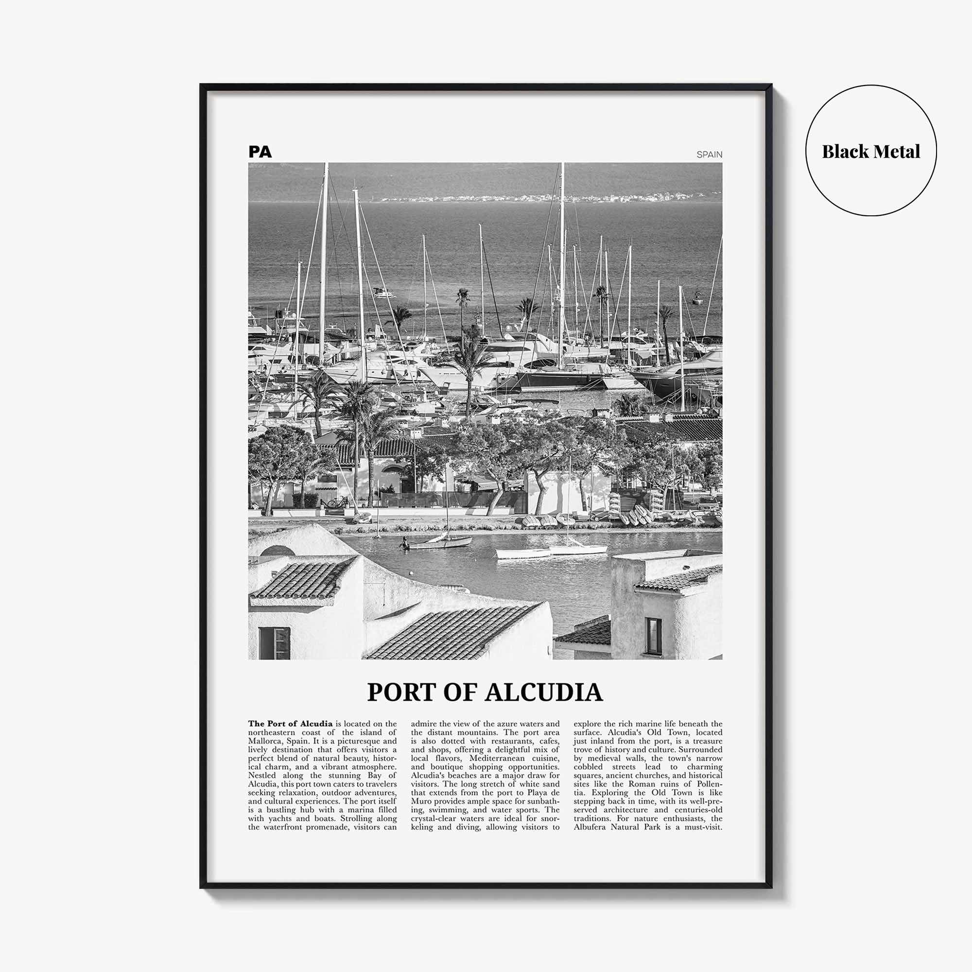 Port of Alcudia Print Black and White, Port of Alcudia Wall Art, Port of Alcudia Poster, Port of Alcudia Photo, Port Wall Décor, Port Map