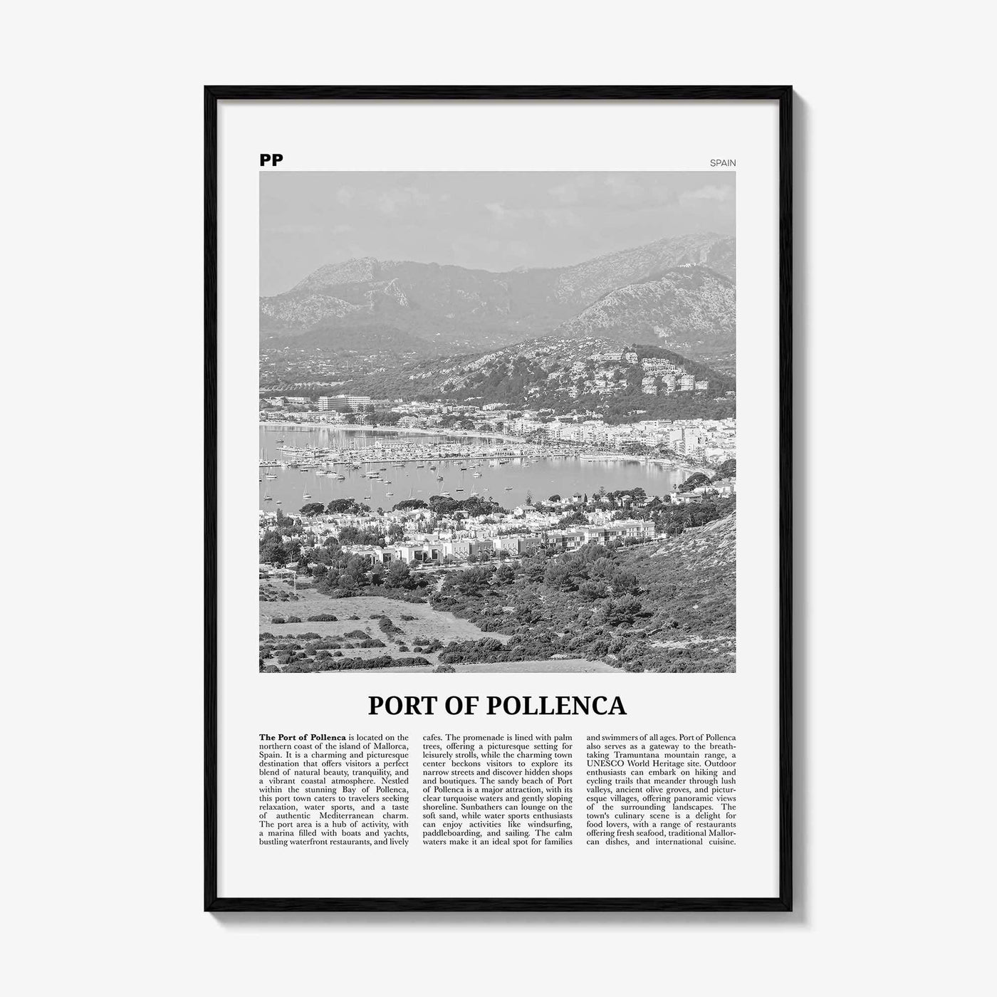 Port of Pollenca Print Black and White, Port of Pollenca Wall Art, Pollenca Poster, Pollenca Photo, Pollenca Wall Décor, Pollenca Map