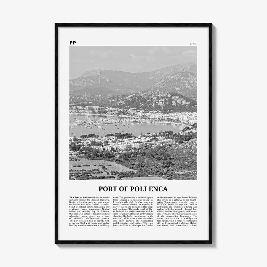 Port of Pollenca Print Black and White, Port of Pollenca Wall Art, Pollenca Poster, Pollenca Photo, Pollenca Wall Décor, Pollenca Map