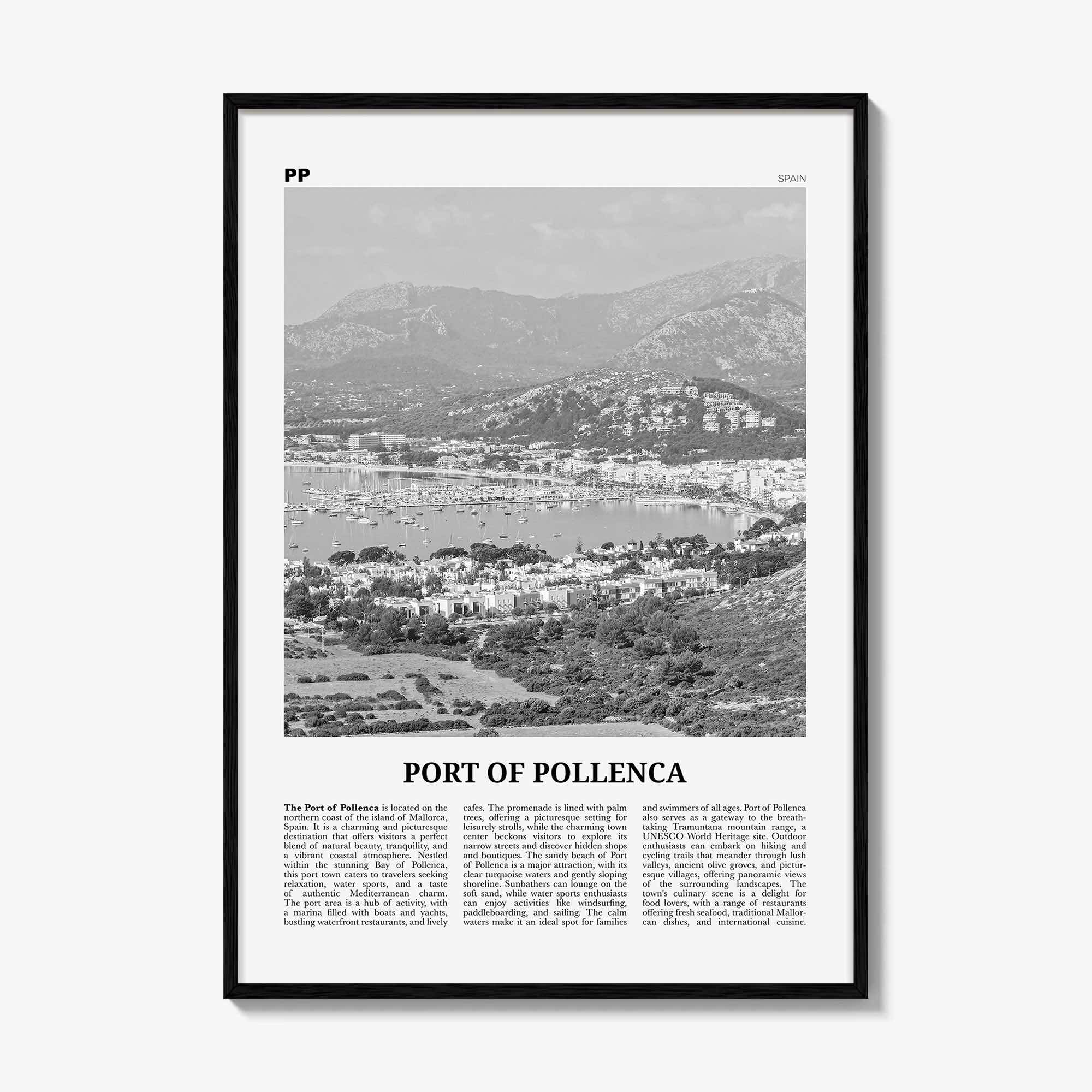 Port of Pollenca Print Black and White, Port of Pollenca Wall Art, Pollenca Poster, Pollenca Photo, Pollenca Wall Décor, Pollenca Map