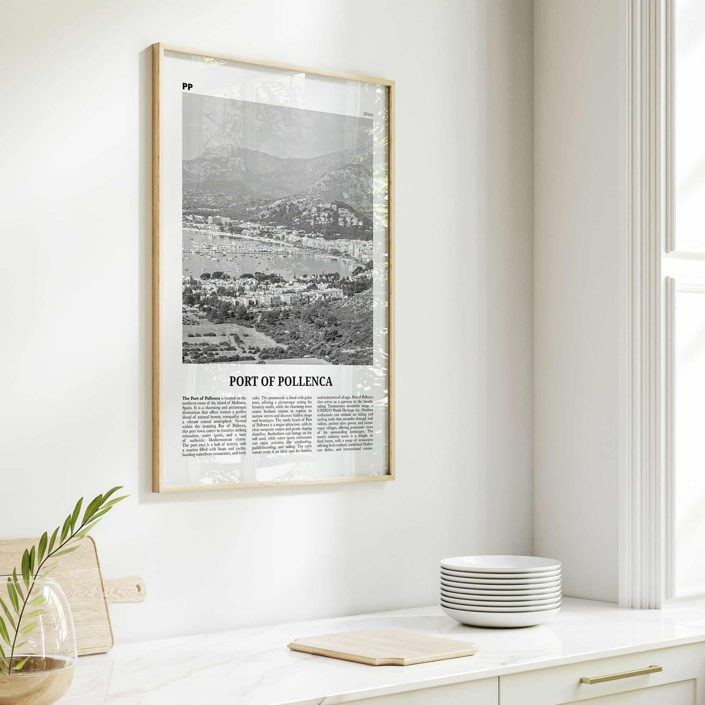 Port of Pollenca Print Black and White, Port of Pollenca Wall Art, Pollenca Poster, Pollenca Photo, Pollenca Wall Décor, Pollenca Map